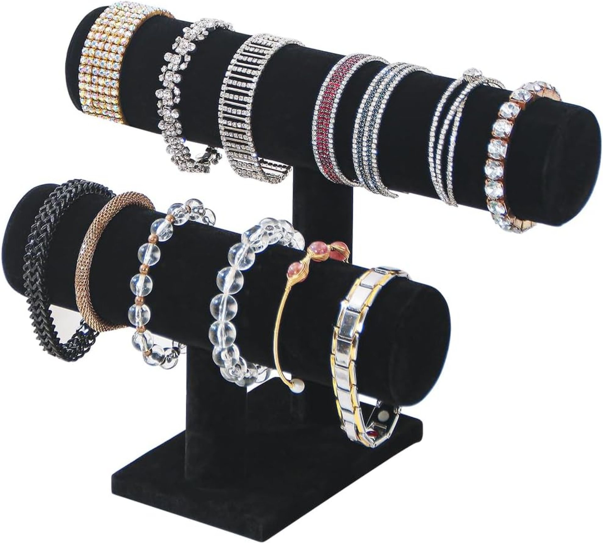 Coward 2 Tier Bracelet Holder Jewelry Display Stand, Necklace Bangle Bracelet Watch Organizer Storage Rack, Jewelry Show Tower for Women (Black Velvet) Coward 2 Tier Bracelet Holder Jewelry Display Stand, Necklace Bangle Bracelet Watch Organizer Storage Rack, Jewelry Show Tower for Women (Black Velvet)