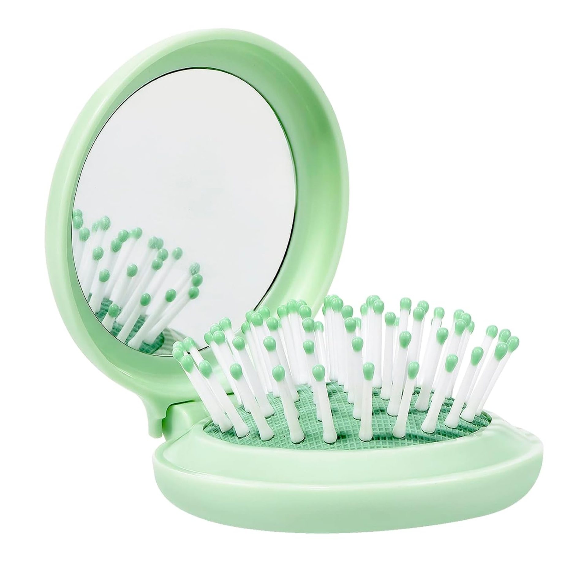 Mini Hair Brush with Mirror for Travel and Purse, Compact Pocket-Size Round Brush and Mirror Combo Gift for Women, Vibrant Green Mini Hair Brush with Mirror for Travel and Purse, Compact Pocket-Size Round Brush and Mirror Combo Gift for Women, Vibrant Green