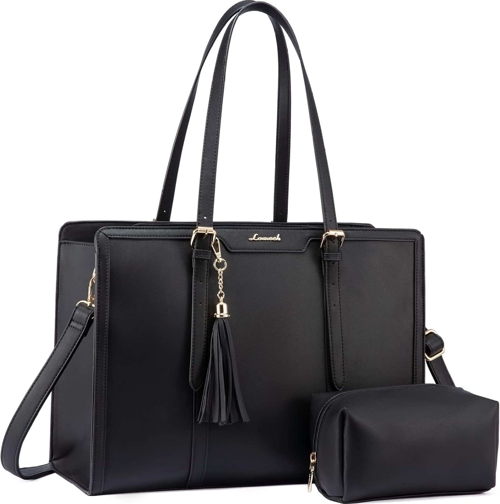LOVEVOOK Laptop Bag for Women 15.6 inch Lightweight PU Laptop Tote Bag, Large Capacity Computer bag with Clutch Purse for Business, Work, Office, Travel, School,Casual(Black & Leather) LOVEVOOK Laptop Bag for Women 15.6 inch Lightweight PU Laptop Tote Bag, Large Capacity Computer bag with Clutch Purse for Business, Work, Office, Travel, School,Casual(Black & Leather)