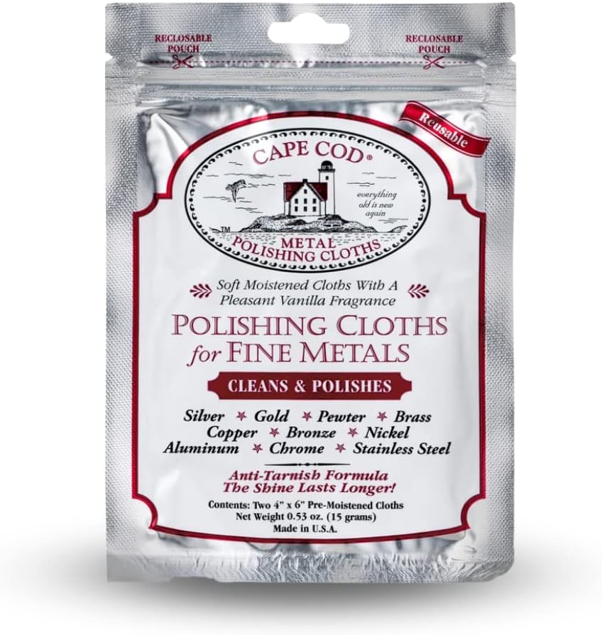 Cape Cod Polishing Cloths for Fine Metals | Jewelry Cleaner and Tarnish Remover | Silver Polishing to a Brilliant Shine | Foil Pack of (2) 4×6 Cloths Cape Cod Polishing Cloths for Fine Metals | Jewelry Cleaner and Tarnish Remover | Silver Polishing to a Brilliant Shine | Foil Pack of (2) 4×6 Cloths