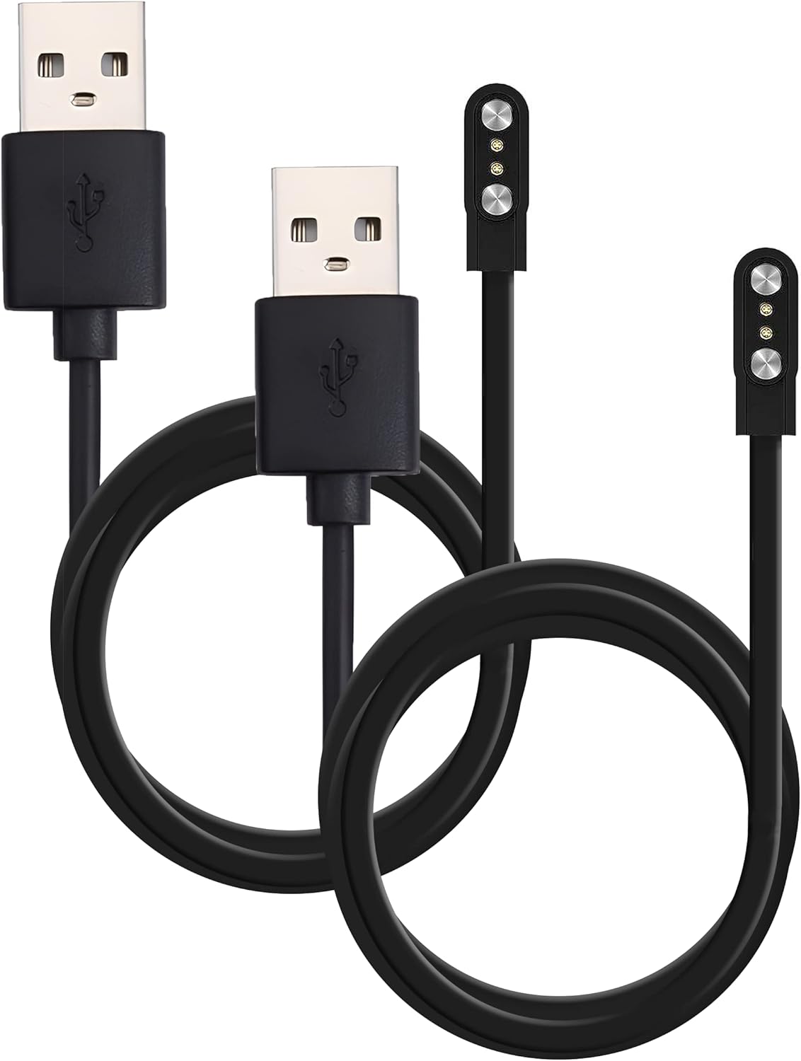 Charging USB Cable (2 Pin Magnetic) for Smart Watch Bluetooth Devices Black (Size- 2.48 mm– 2 Pack) Charging USB Cable (2 Pin Magnetic) for Smart Watch Bluetooth Devices Black (Size- 2.48 mm– 2 Pack)