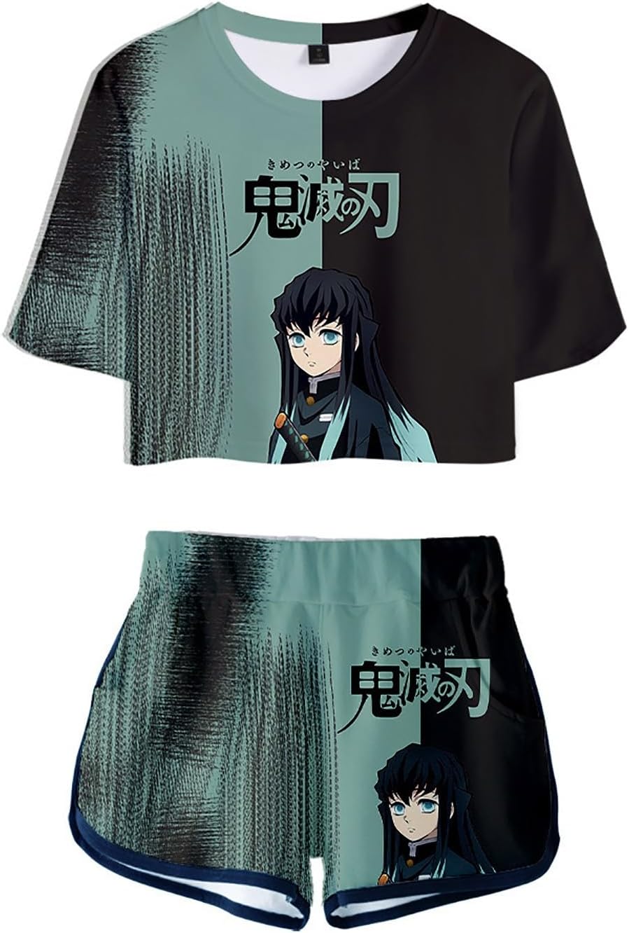 Anime Crop Top T Shirt and Shorts Set Women’s 2 Piece Short Sleeve Outfits Girls Active Tracksuit Anime Crop Top T Shirt and Shorts Set Women’s 2 Piece Short Sleeve Outfits Girls Active Tracksuit