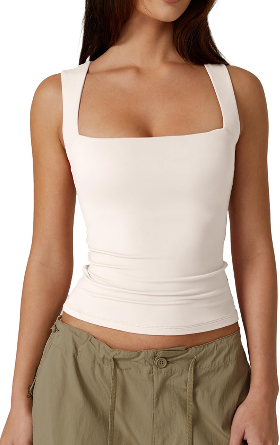 QINSEN Women’s Square Neck Sleeveless Double-Layer Tank Tops Basic Tight T Shirts QINSEN Women’s Square Neck Sleeveless Double-Layer Tank Tops Basic Tight T Shirts
