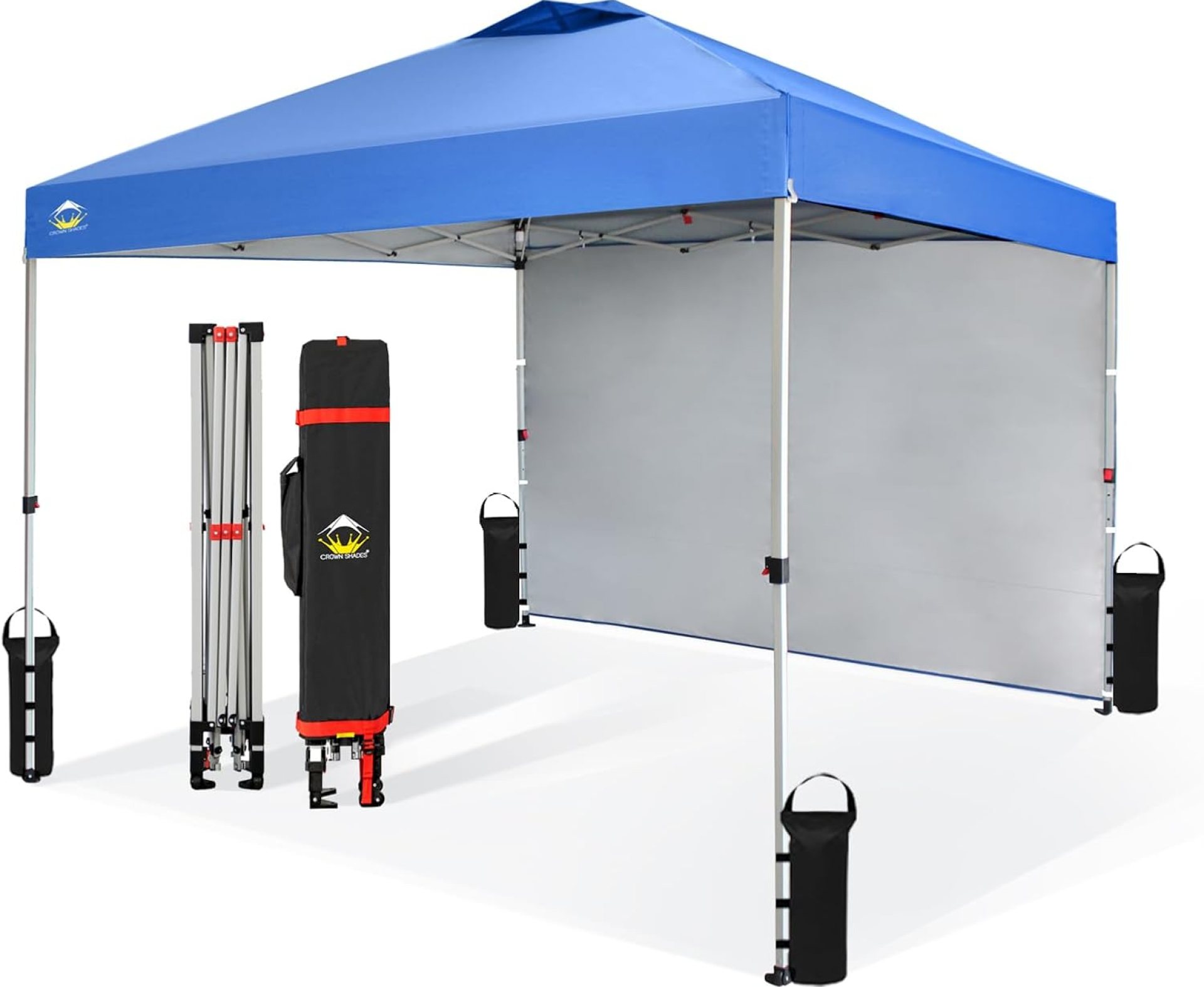 CROWN SHADES 10×10 Pop Up Canopy with 1 Side Wall – Beach Tent with One Push Setup – Outdoor Sun Shade for Events, Parties, Camping – Gazebo with STO-N-Go Cover Bag (Blue) CROWN SHADES 10×10 Pop Up Canopy with 1 Side Wall – Beach Tent with One Push Setup – Outdoor Sun Shade for Events, Parties, Camping – Gazebo with STO-N-Go Cover Bag (Blue)