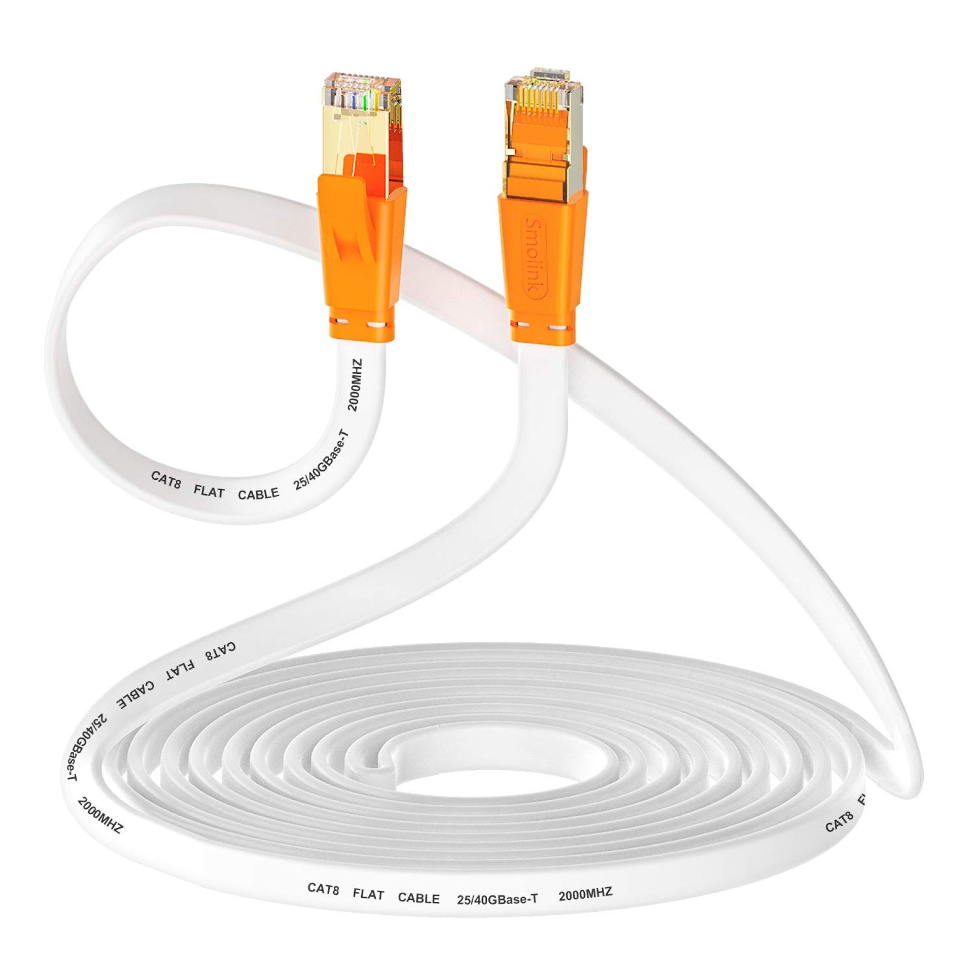 Smolink Ethernet Cable 15 FT, Cat 8 Ethernet Cable 2000Mhz 40Gbps, Internet Cable Professional Flat LAN Cable SFTP Patch Cord with Gold Plated RJ45 Connector for Router Modem, White Smolink Ethernet Cable 15 FT, Cat 8 Ethernet Cable 2000Mhz 40Gbps, Internet Cable Professional Flat LAN Cable SFTP Patch Cord with Gold Plated RJ45 Connector for Router Modem, White