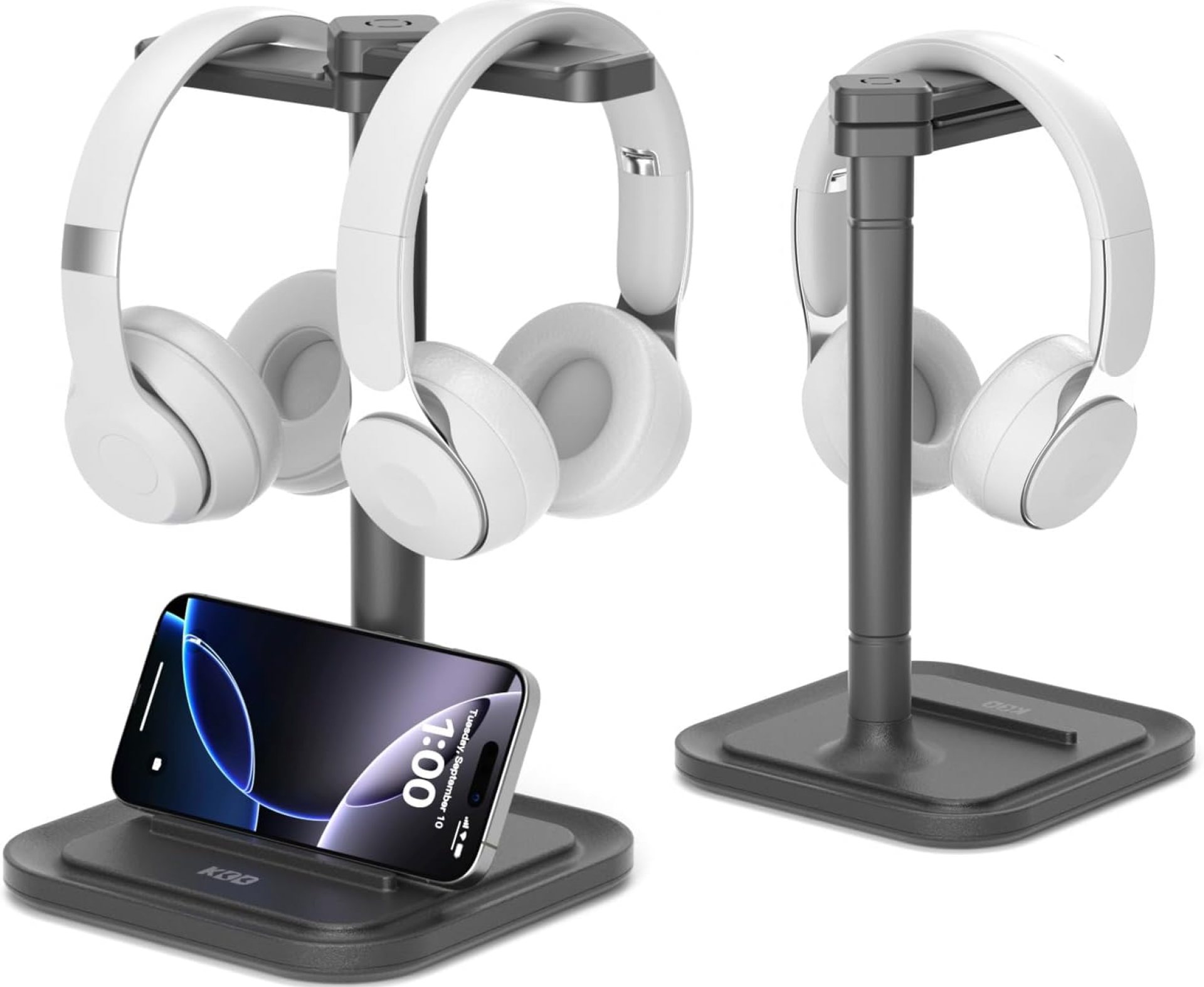 KDD Dual Headphone Stand for Desk – Rotatable Headset Hanger with Phone Holder – Removable Non-Slip Base for Gamers Desktop Accessories KDD Dual Headphone Stand for Desk – Rotatable Headset Hanger with Phone Holder – Removable Non-Slip Base for Gamers Desktop Accessories