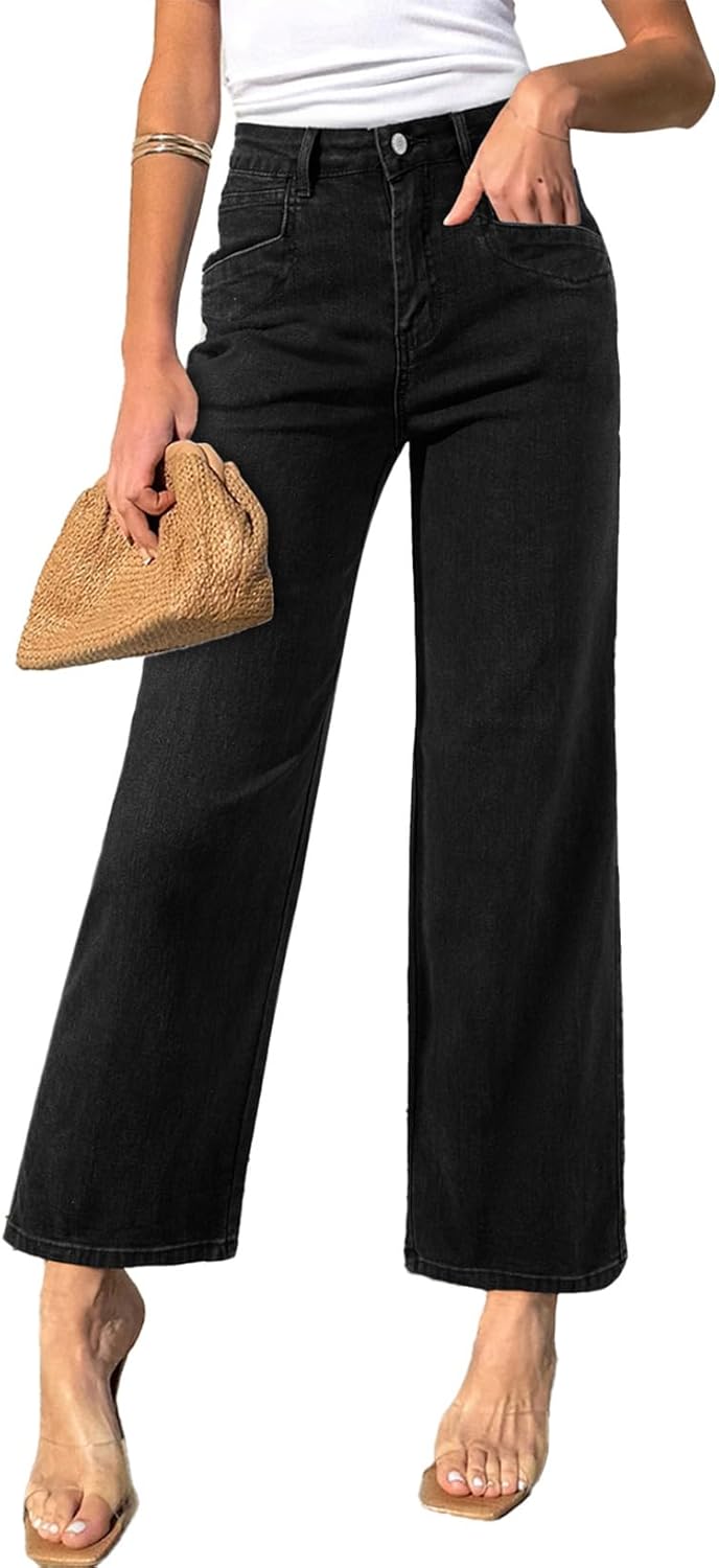 Sidefeel Women’s Wide Leg Jeans High Waisted Stretchy Jeans Straight Leg Zimbaplatinum Ankle Denim Pants with Slant Pockets Sidefeel Women’s Wide Leg Jeans High Waisted Stretchy Jeans Straight Leg Zimbaplatinum Ankle Denim Pants with Slant Pockets