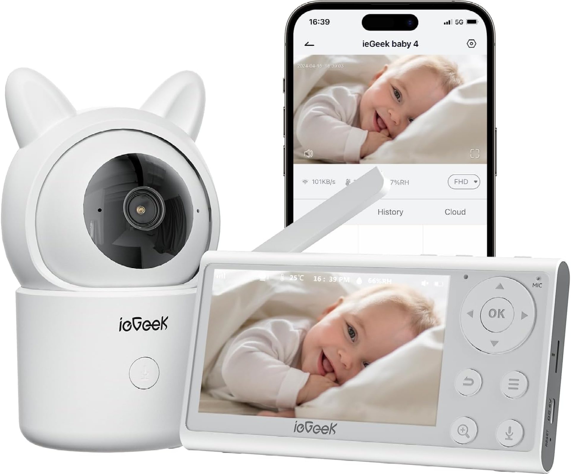 ieGeek Video Baby Monitor with Camera and Audio – 1080P FHD Monitor WiFi Smartphone – Night Vision, Motion Detection, Temper & Humidity Sensor, 2.4GHz WiFi, Pan-Tilt-Zoom via 4.3″ Screen and Free APP ieGeek Video Baby Monitor with Camera and Audio – 1080P FHD Monitor WiFi Smartphone – Night Vision, Motion Detection, Temper & Humidity Sensor, 2.4GHz WiFi, Pan-Tilt-Zoom via 4.3″ Screen and Free APP