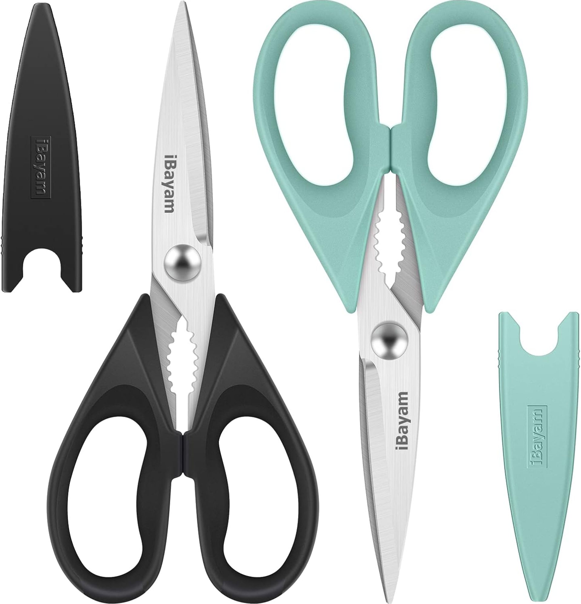 Kitchen Shears, iBayam Kitchen Scissors All Purpose Heavy Duty Meat Poultry Shears, Dishwasher Safe Food Cooking Stainless Steel Utility Scissors, Home Apartment Essentials, 2-Pack, Black, Aqua Sky Kitchen Shears, iBayam Kitchen Scissors All Purpose Heavy Duty Meat Poultry Shears, Dishwasher Safe Food Cooking Stainless Steel Utility Scissors, Home Apartment Essentials, 2-Pack, Black, Aqua Sky