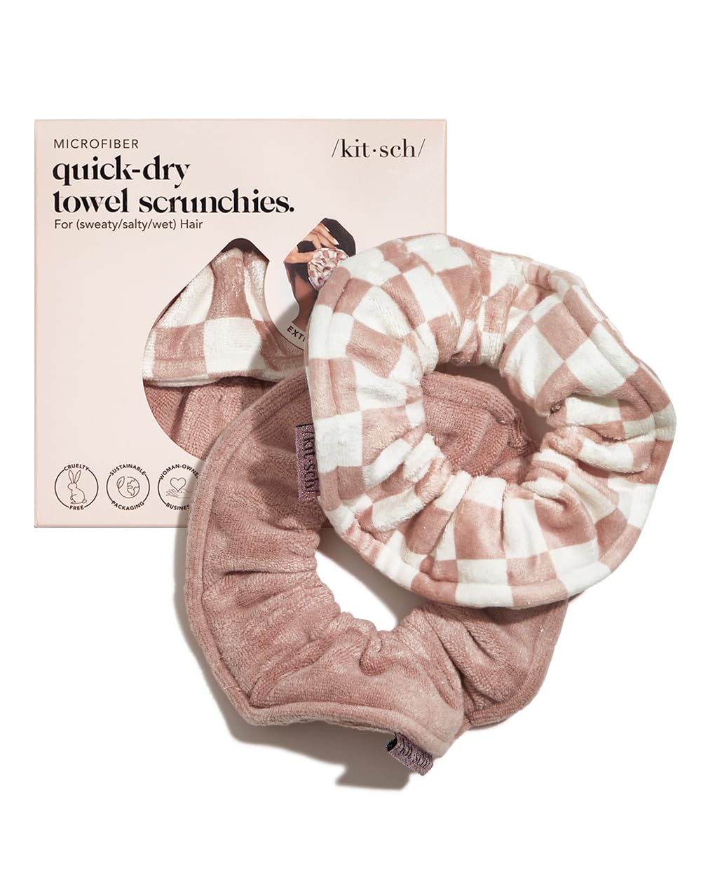 Kitsch Ultra Soft Microfiber Large Hair Ties for Women – Towel Scrunchies for Wet Hair, 2 Count – Terracotta Checker Kitsch Ultra Soft Microfiber Large Hair Ties for Women – Towel Scrunchies for Wet Hair, 2 Count – Terracotta Checker