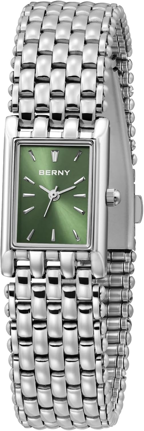 BERNY Silver Watches for Women Vintage Ladies Wrist Watch Dainty Rectangle Shape Japanese Quartz Movement 3ATM Waterproof All Stainless Steel Fashion Female Bracelet Birthday Gifts BERNY Silver Watches for Women Vintage Ladies Wrist Watch Dainty Rectangle Shape Japanese Quartz Movement 3ATM Waterproof All Stainless Steel Fashion Female Bracelet Birthday Gifts