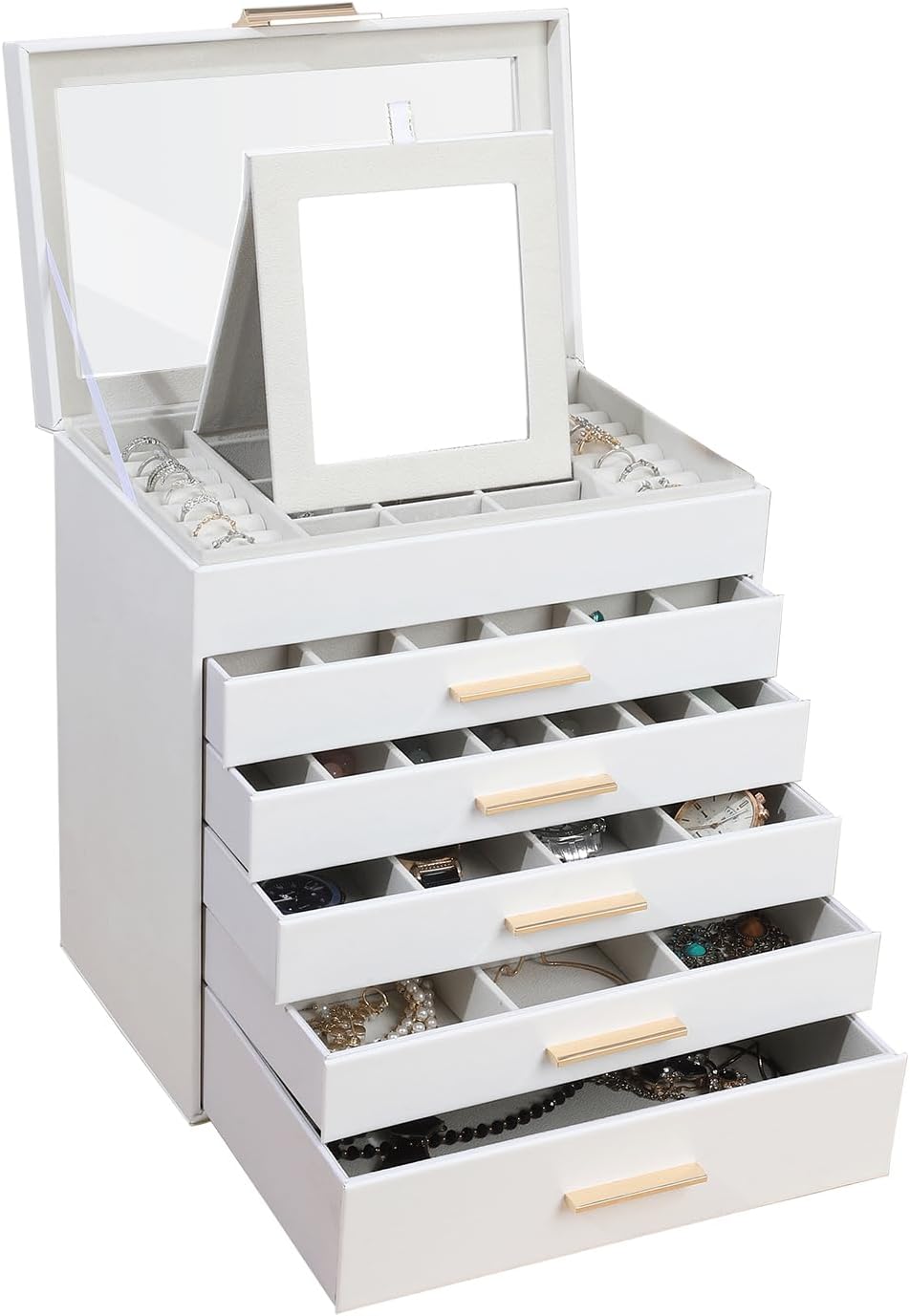 BOOVO Jewelry Boxes for Women, White and Black 6 Layer Large Jewelry Box for Necklace, Bracelet, Earrings, Rings Storage, Jewelry holder Organizer for Girls Gift (Clear White, 6 layer) BOOVO Jewelry Boxes for Women, White and Black 6 Layer Large Jewelry Box for Necklace, Bracelet, Earrings, Rings Storage, Jewelry holder Organizer for Girls Gift (Clear White, 6 layer)