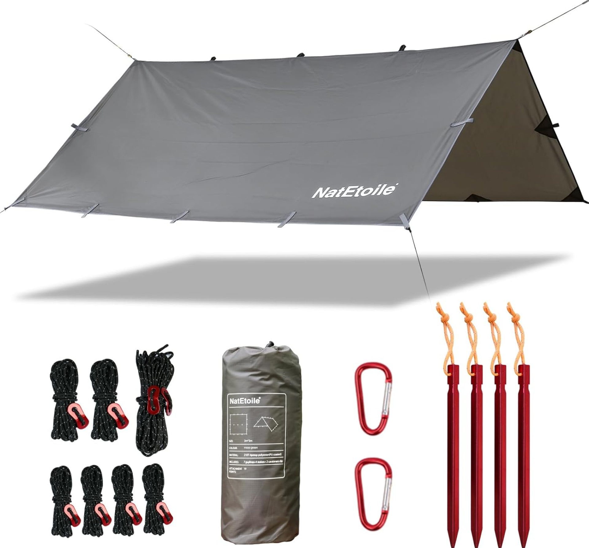 Camping Tarp by NatEtoile – Versatile 10X10 ft Portable Rain Fly for Hammock with 19 Tie-Outs,PU 5000mm Waterproof Sunproof Tarp Shelter – Ideal for Camping, Hiking, Backpacking, and Hammock Cover Camping Tarp by NatEtoile – Versatile 10X10 ft Portable Rain Fly for Hammock with 19 Tie-Outs,PU 5000mm Waterproof Sunproof Tarp Shelter – Ideal for Camping, Hiking, Backpacking, and Hammock Cover