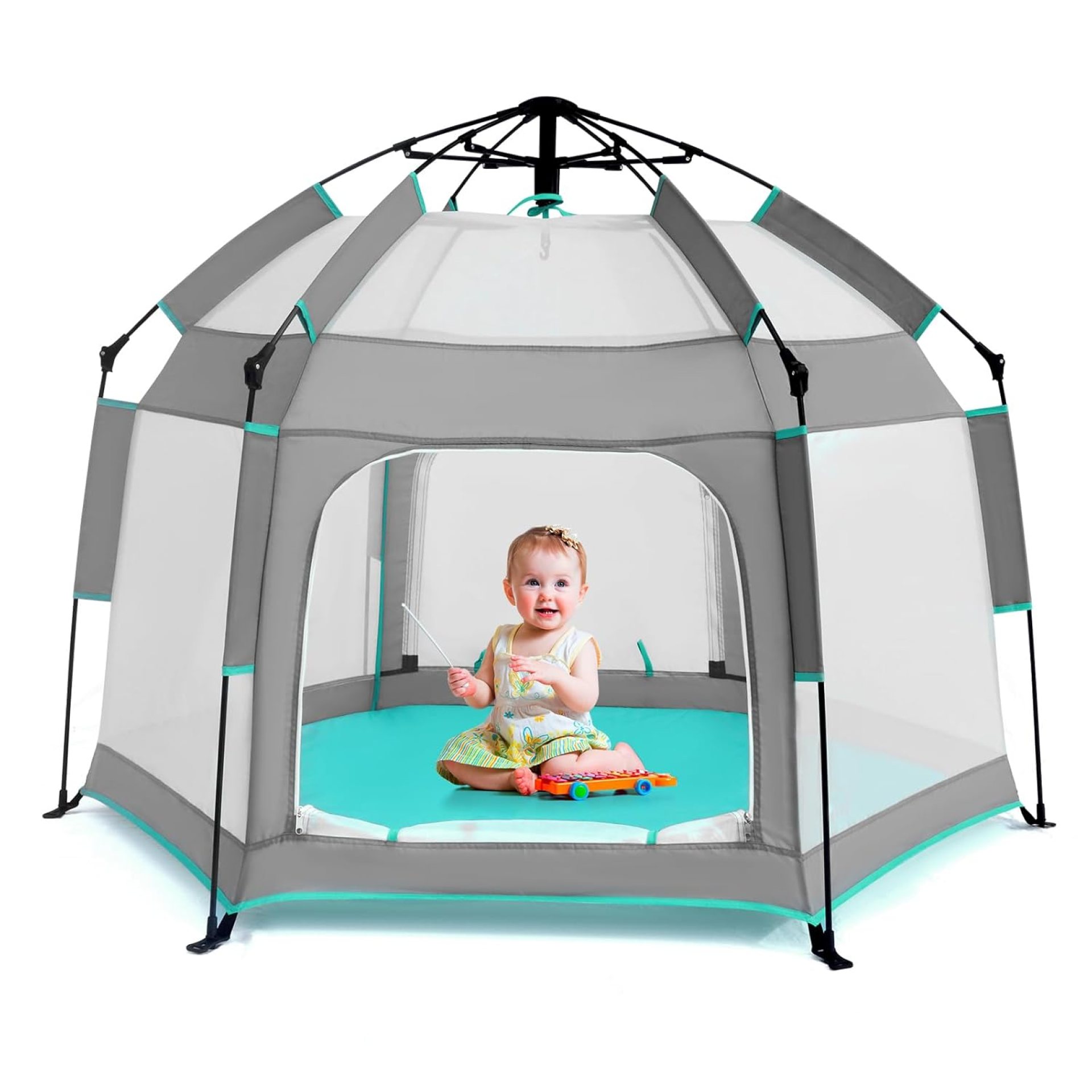 Baby Playpen with Canopy, Portable Baby Beach Tent, Toddler Play Yard Indoor and Outdoor, Foldable Mosquito Net for Infant – Grey Baby Playpen with Canopy, Portable Baby Beach Tent, Toddler Play Yard Indoor and Outdoor, Foldable Mosquito Net for Infant – Grey