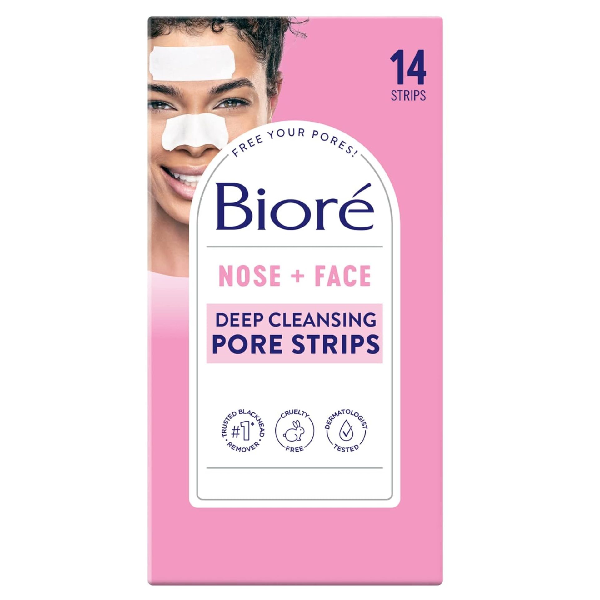 Bioré Nose+Face Blackhead Remover Strips, Deep Cleansing Strips for Nose, Chin, or Forehead, Instant Blackhead Removal and Pore Unclogging, Oil-free, Non-Comedogenic Use, 14 Count Bioré Nose+Face Blackhead Remover Strips, Deep Cleansing Strips for Nose, Chin, or Forehead, Instant Blackhead Removal and Pore Unclogging, Oil-free, Non-Comedogenic Use, 14 Count