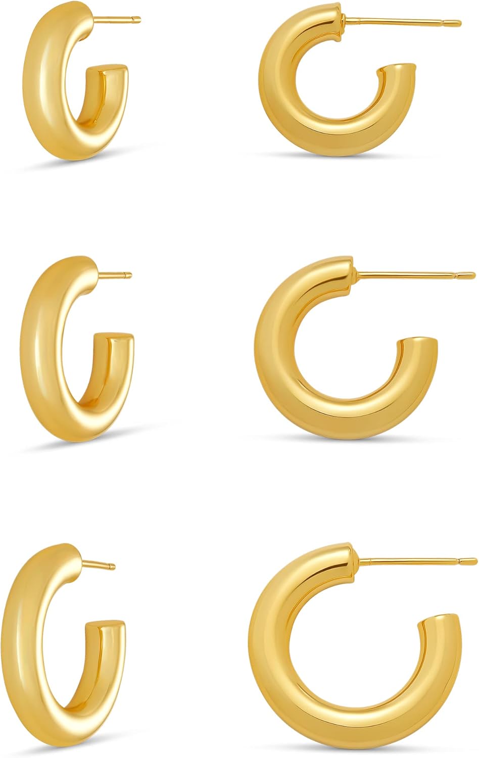 Amazon Essentials 14K Gold or Sterling Silver Plated Thick Tube Hoop Set Amazon Essentials 14K Gold or Sterling Silver Plated Thick Tube Hoop Set