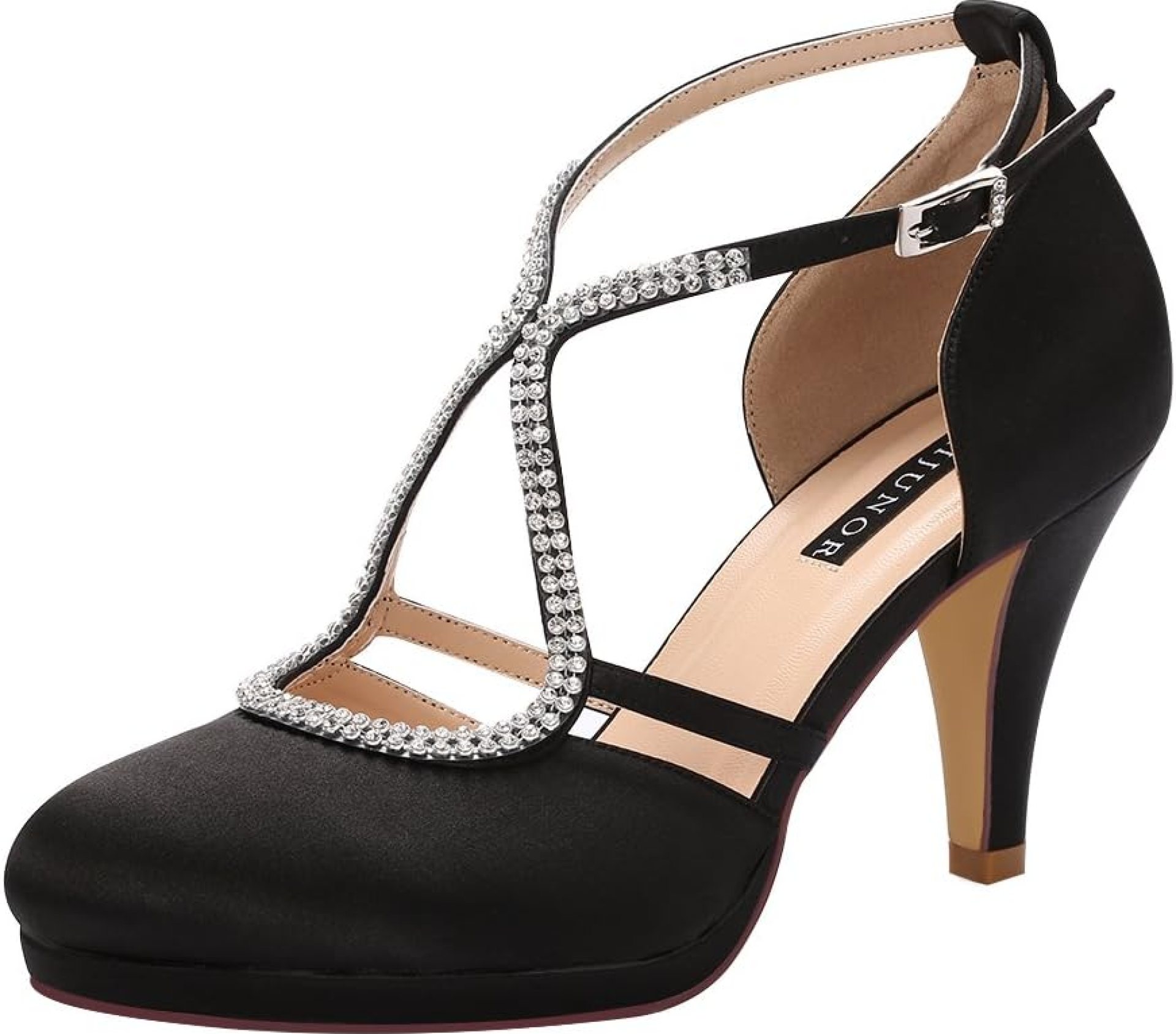 ERIJUNOR Women Comfort Low Heel Closed-Toe Ankle Strap Platform Satin Bridal Wedding Shoes ERIJUNOR Women Comfort Low Heel Closed-Toe Ankle Strap Platform Satin Bridal Wedding Shoes