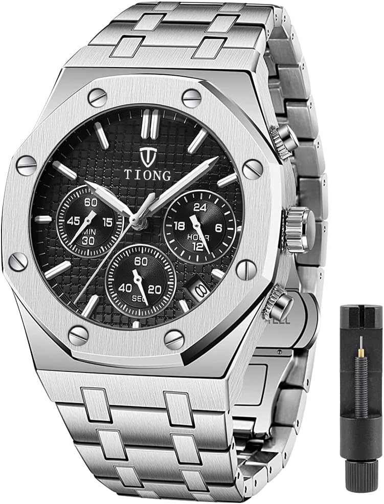Tiong Mens Watches Chronograph Stainless Steel Waterproof Date Analog Quartz Watch Business Casual Fashion Wrist Watches for Men Tiong Mens Watches Chronograph Stainless Steel Waterproof Date Analog Quartz Watch Business Casual Fashion Wrist Watches for Men