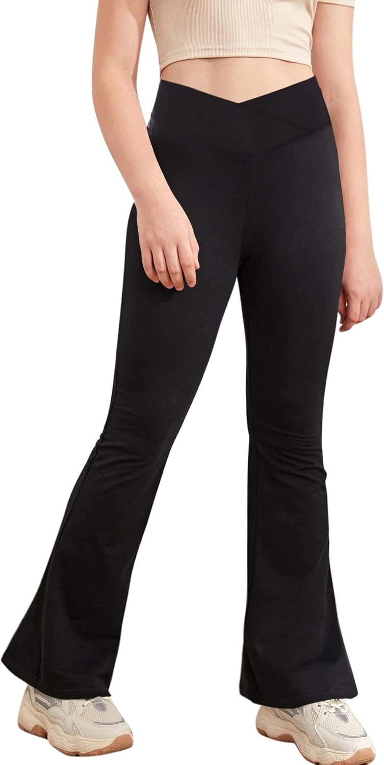 Girl’s Leggings Cross High Waisted Flare Pants Yoga Bootcut Pants Solid Color Full Length Bell Bottoms Girl’s Leggings Cross High Waisted Flare Pants Yoga Bootcut Pants Solid Color Full Length Bell Bottoms