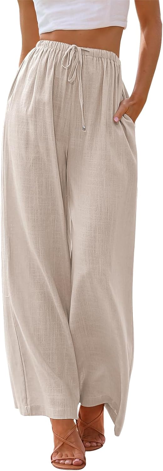 LILLUSORY Women’s Linen Summer Palazzo Pants Flowy Wide Leg Beach Pants with Pockets LILLUSORY Women’s Linen Summer Palazzo Pants Flowy Wide Leg Beach Pants with Pockets