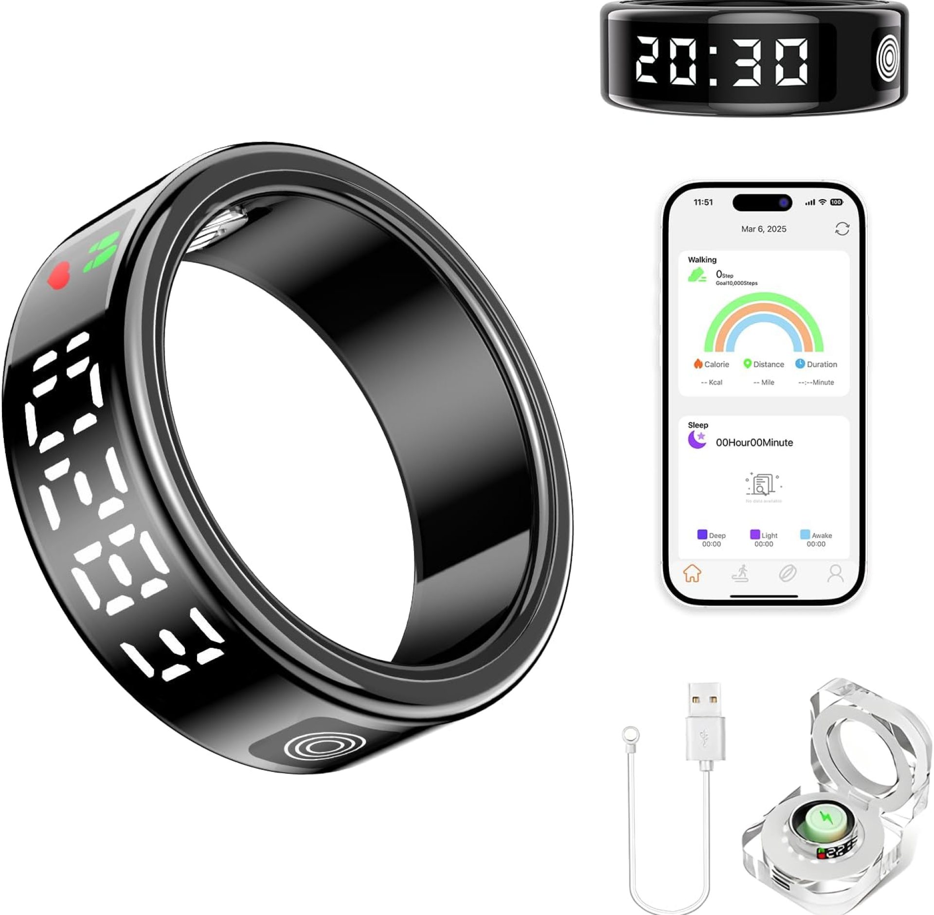 Smart Ring Health Tracker for Women & Men – IP68 Waterproof Fitness Rings with LED Screen, Heart Rate/Blood Oxygen/Sleep Monitoring/Motion Tracking, No Subscription Fee Smart Ring Health Tracker for Women & Men – IP68 Waterproof Fitness Rings with LED Screen, Heart Rate/Blood Oxygen/Sleep Monitoring/Motion Tracking, No Subscription Fee