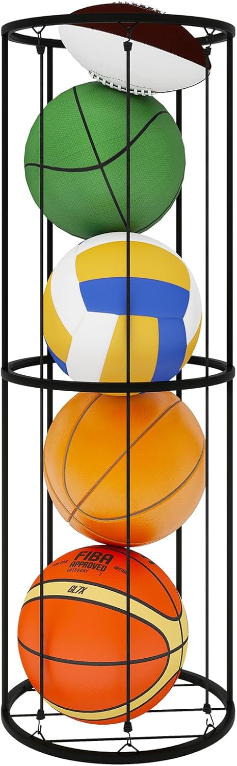 IBUYKE Garage Ball Storage Rack, 2 Layer Vertical Basketball Rack, Wall Mounted Outdoor Sports Equipment Organizer for Basketball Football Soccer Volleyball, TBL004B IBUYKE Garage Ball Storage Rack, 2 Layer Vertical Basketball Rack, Wall Mounted Outdoor Sports Equipment Organizer for Basketball Football Soccer Volleyball, TBL004B