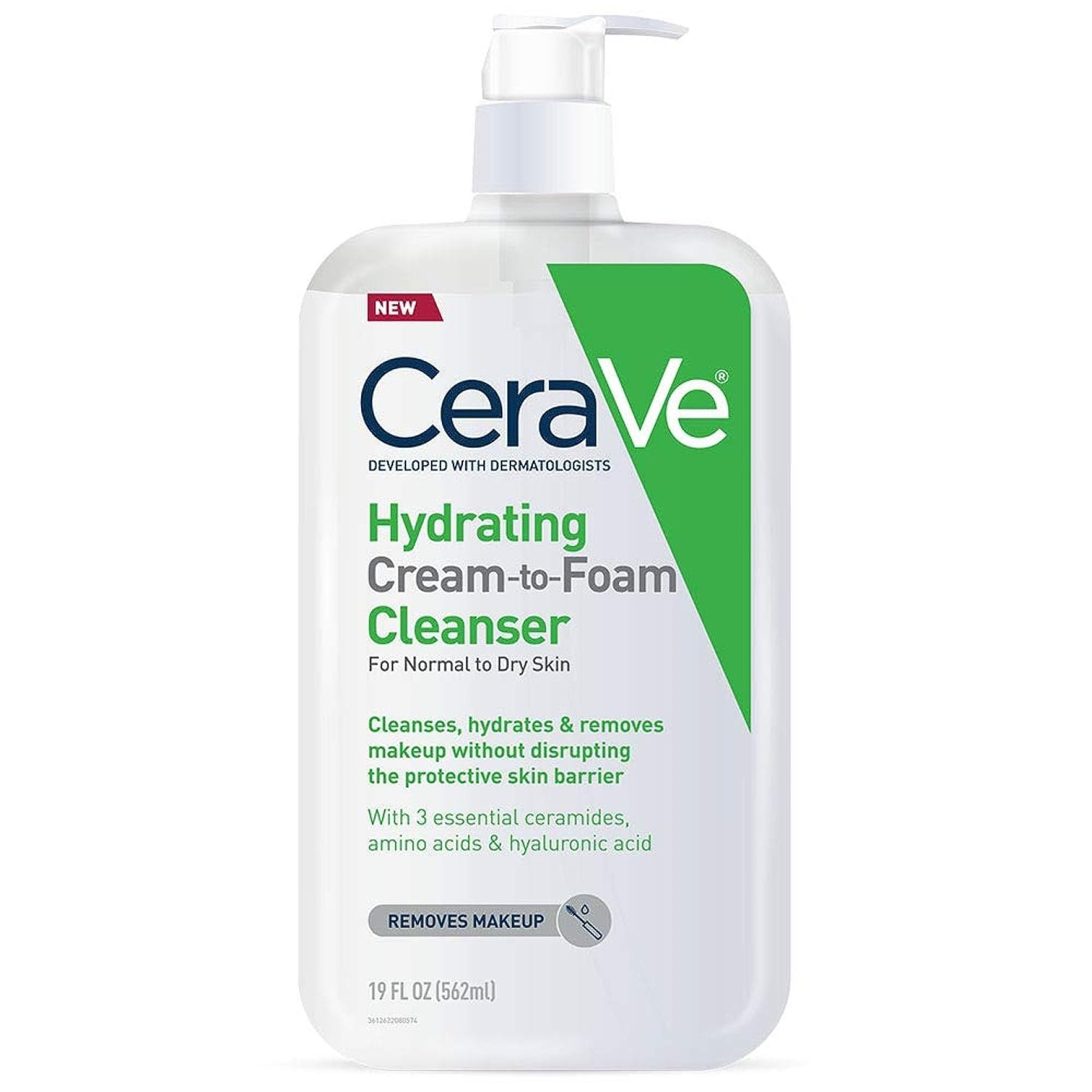 CeraVe Hydrating Cream To Foam Cleanser, Makeup Remover Face Wash For Dry Skin, Foaming Facial Cleanser With Hyaluronic Acid, Normal To Dry Skin, Fragrance Free & Non Comedogenic, 19 Fluid Ounce CeraVe Hydrating Cream To Foam Cleanser, Makeup Remover Face Wash For Dry Skin, Foaming Facial Cleanser With Hyaluronic Acid, Normal To Dry Skin, Fragrance Free & Non Comedogenic, 19 Fluid Ounce