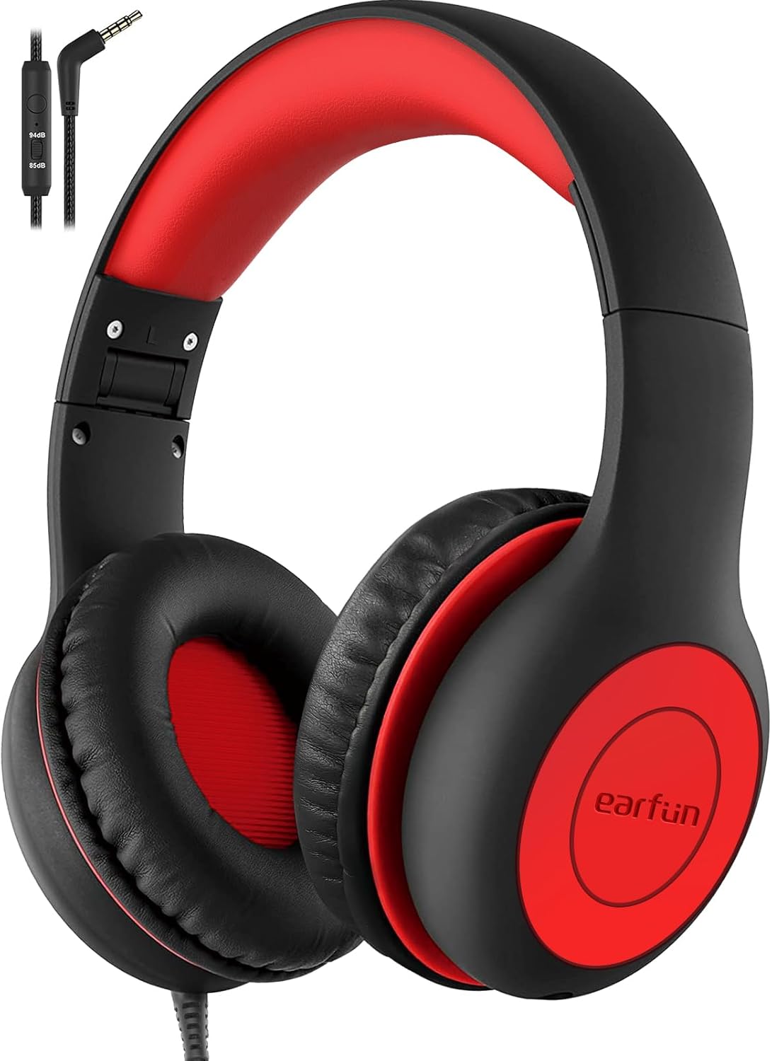 EarFun Kids Headphones Wired with Microphone, 85/94dB Volume Limit Portable Headphones for Kids with Shareport, Stereo Sound Foldable Headset for School/Tablet/iPad/Kindle, Black Red EarFun Kids Headphones Wired with Microphone, 85/94dB Volume Limit Portable Headphones for Kids with Shareport, Stereo Sound Foldable Headset for School/Tablet/iPad/Kindle, Black Red