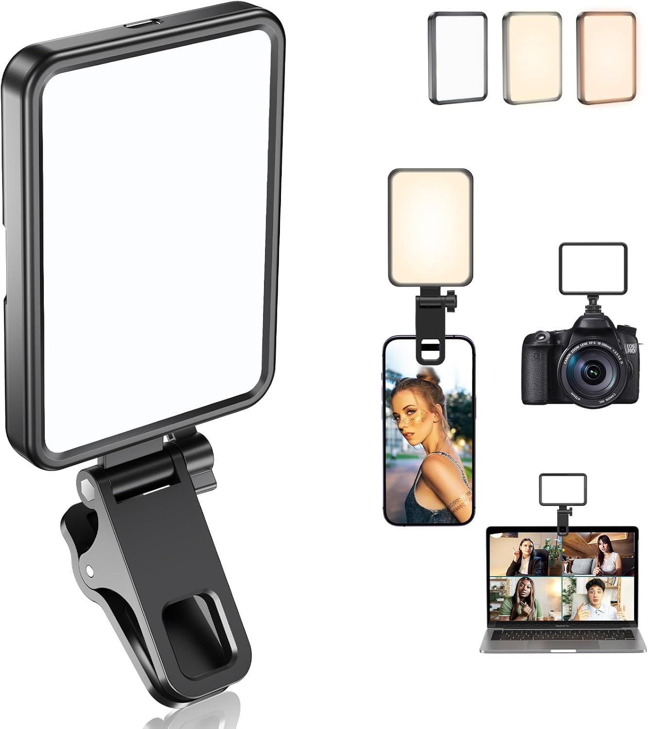 Rechargeable Soft Selfie Light for Phone, Camera, Laptop, 4-14H Battery Portable LED Light for Pictures, Phone Light Clip for Selfie, Vlog, TikTok, Makeup, Video Conference Black Rechargeable Soft Selfie Light for Phone, Camera, Laptop, 4-14H Battery Portable LED Light for Pictures, Phone Light Clip for Selfie, Vlog, TikTok, Makeup, Video Conference Black