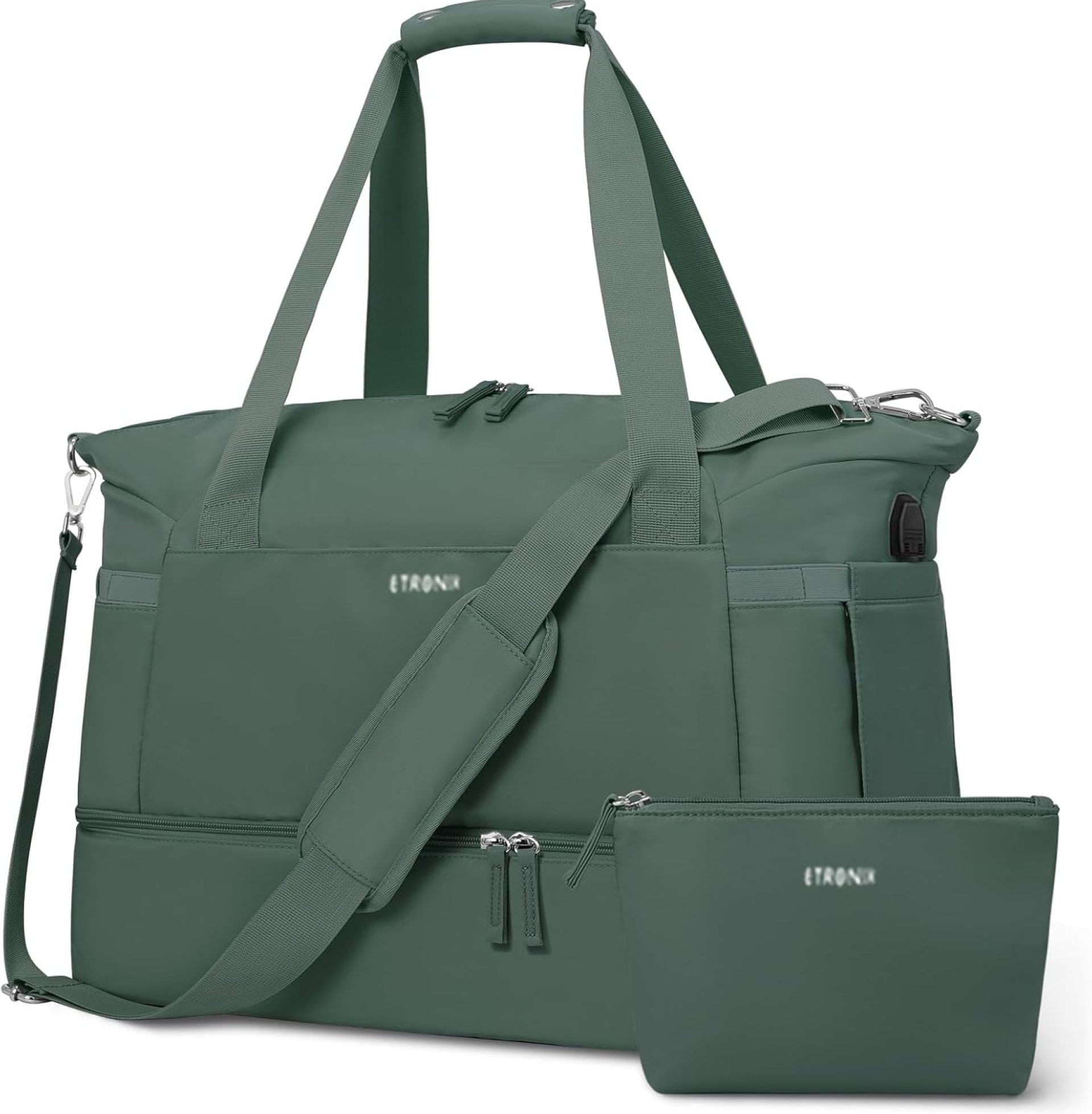 ETRONIK Gym Bag for Women, Travel Duffel Bag with USB Charging Port, Weekender Overnight Bag with Wet Pocket and Shoes Compartment for Women, Travel, Gym, Yoga (Dark Green) ETRONIK Gym Bag for Women, Travel Duffel Bag with USB Charging Port, Weekender Overnight Bag with Wet Pocket and Shoes Compartment for Women, Travel, Gym, Yoga (Dark Green)
