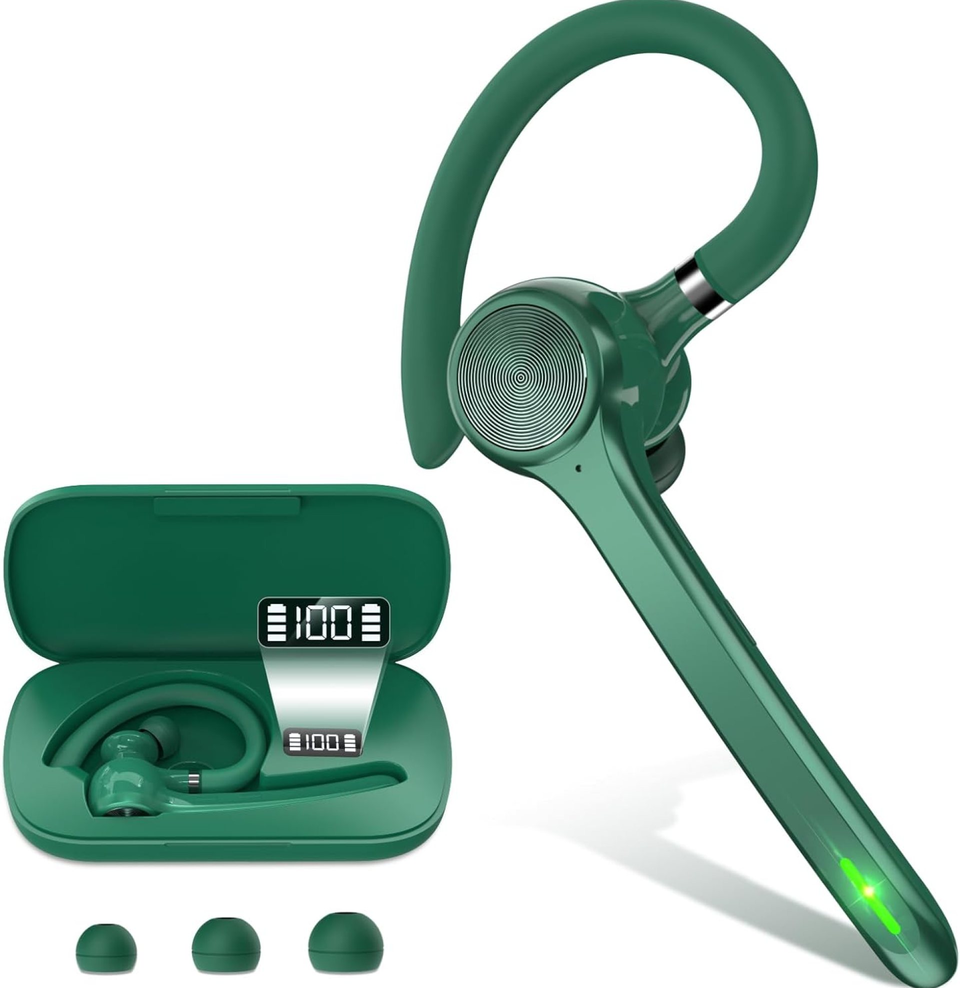 Bluetooth Headset, Wireless Bluetooth Earpiece with 500mAh Charging Case 72 Hours Talking Time Built-in Microphone for iOS Android Cell Phone, Hand-Free Headphones for Trucker, Office-Green Bluetooth Headset, Wireless Bluetooth Earpiece with 500mAh Charging Case 72 Hours Talking Time Built-in Microphone for iOS Android Cell Phone, Hand-Free Headphones for Trucker, Office-Green