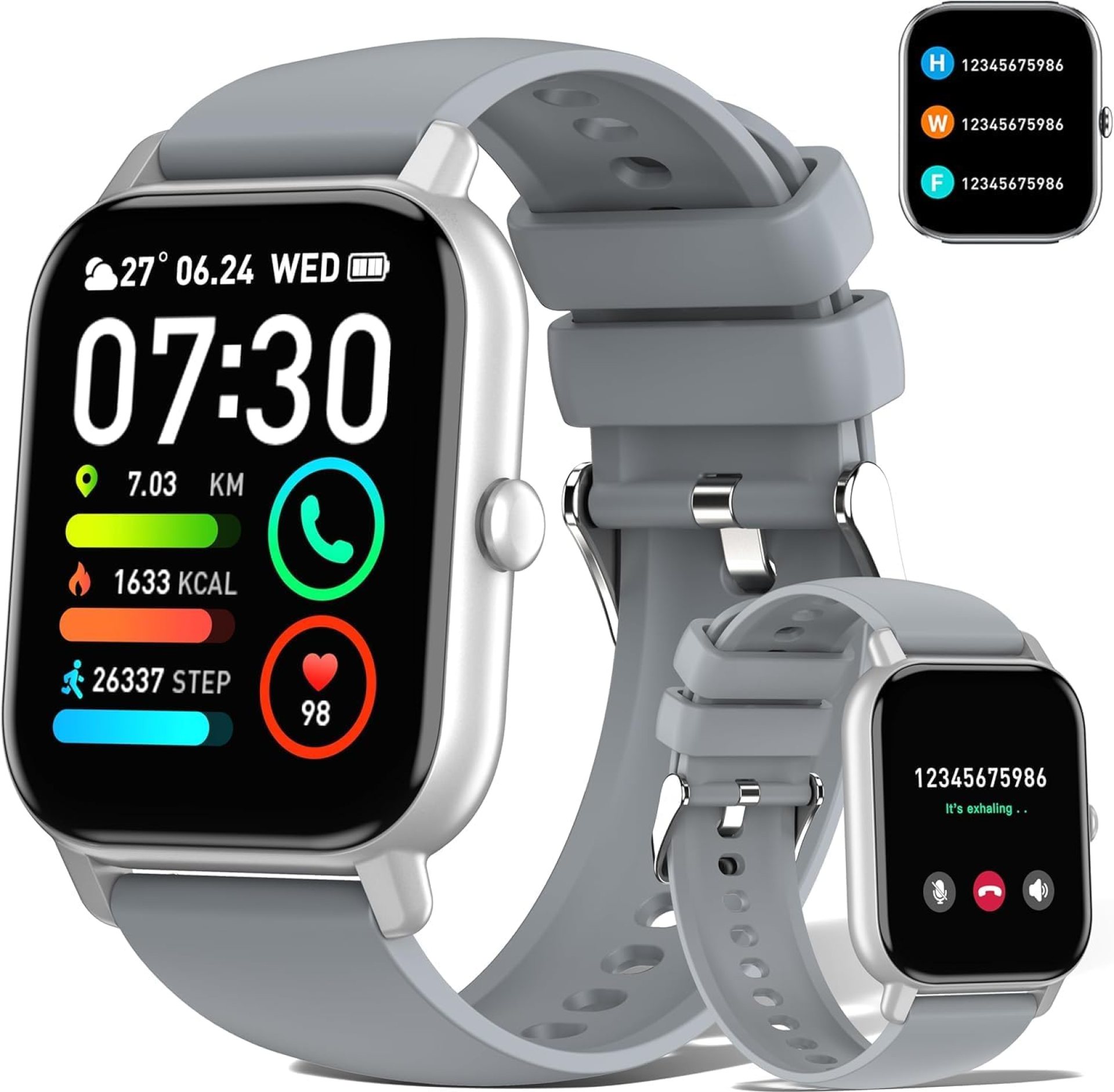 Smart Watch for Men Women (Answer/Make Call), 1.85″ Ultra Large Screen Smartwatch with Heart Rate Sleep Monitor, 112 Sports Mode Fitness Watch, IP68 Waterproof Fitness Tracker for Android iOS, Grey Smart Watch for Men Women (Answer/Make Call), 1.85″ Ultra Large Screen Smartwatch with Heart Rate Sleep Monitor, 112 Sports Mode Fitness Watch, IP68 Waterproof Fitness Tracker for Android iOS, Grey