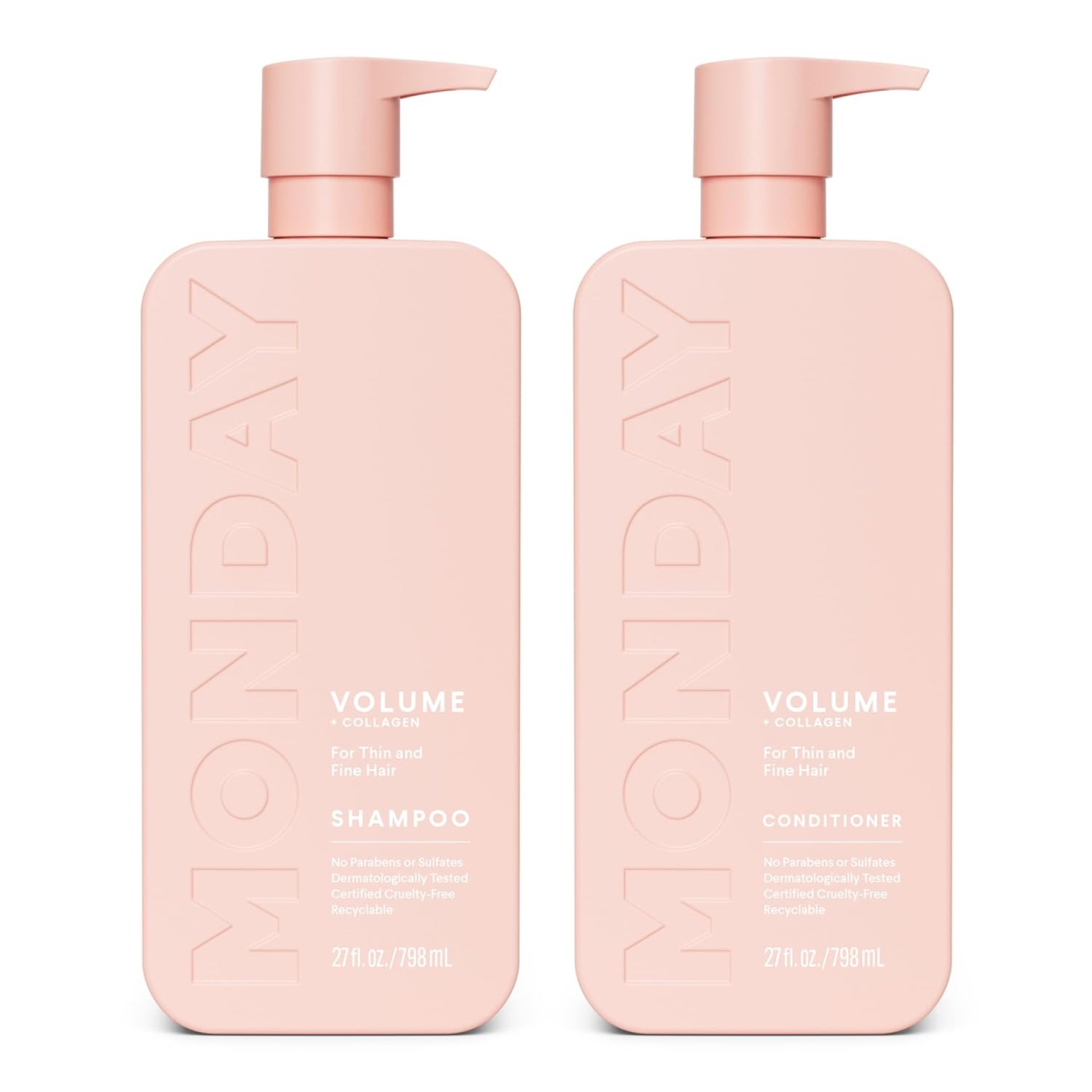 MONDAY HAIRCARE Volume Shampoo + Conditioner Set (2 Pack) 27oz Each for Thin, Fine, and Oily Hair, Made from Coconut Oil, Ginger Extract, & Vitamin E, 100% Recyclable Bottles MONDAY HAIRCARE Volume Shampoo + Conditioner Set (2 Pack) 27oz Each for Thin, Fine, and Oily Hair, Made from Coconut Oil, Ginger Extract, & Vitamin E, 100% Recyclable Bottles