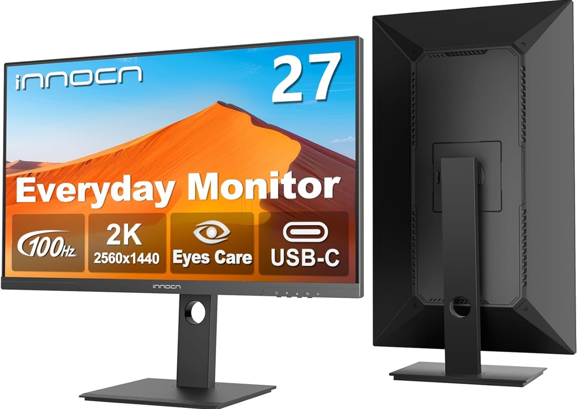 INNOCN 27″ 2K 1440P QHD Monitor 100Hz IPS PC Computer Monitor for Mac Laptop, 65W USB C, HDMI, DP, Built-in Speaker, Eyes Care, Height/Pivot Adjustable, VESA Mountable – Black, 27D1Q INNOCN 27″ 2K 1440P QHD Monitor 100Hz IPS PC Computer Monitor for Mac Laptop, 65W USB C, HDMI, DP, Built-in Speaker, Eyes Care, Height/Pivot Adjustable, VESA Mountable – Black, 27D1Q