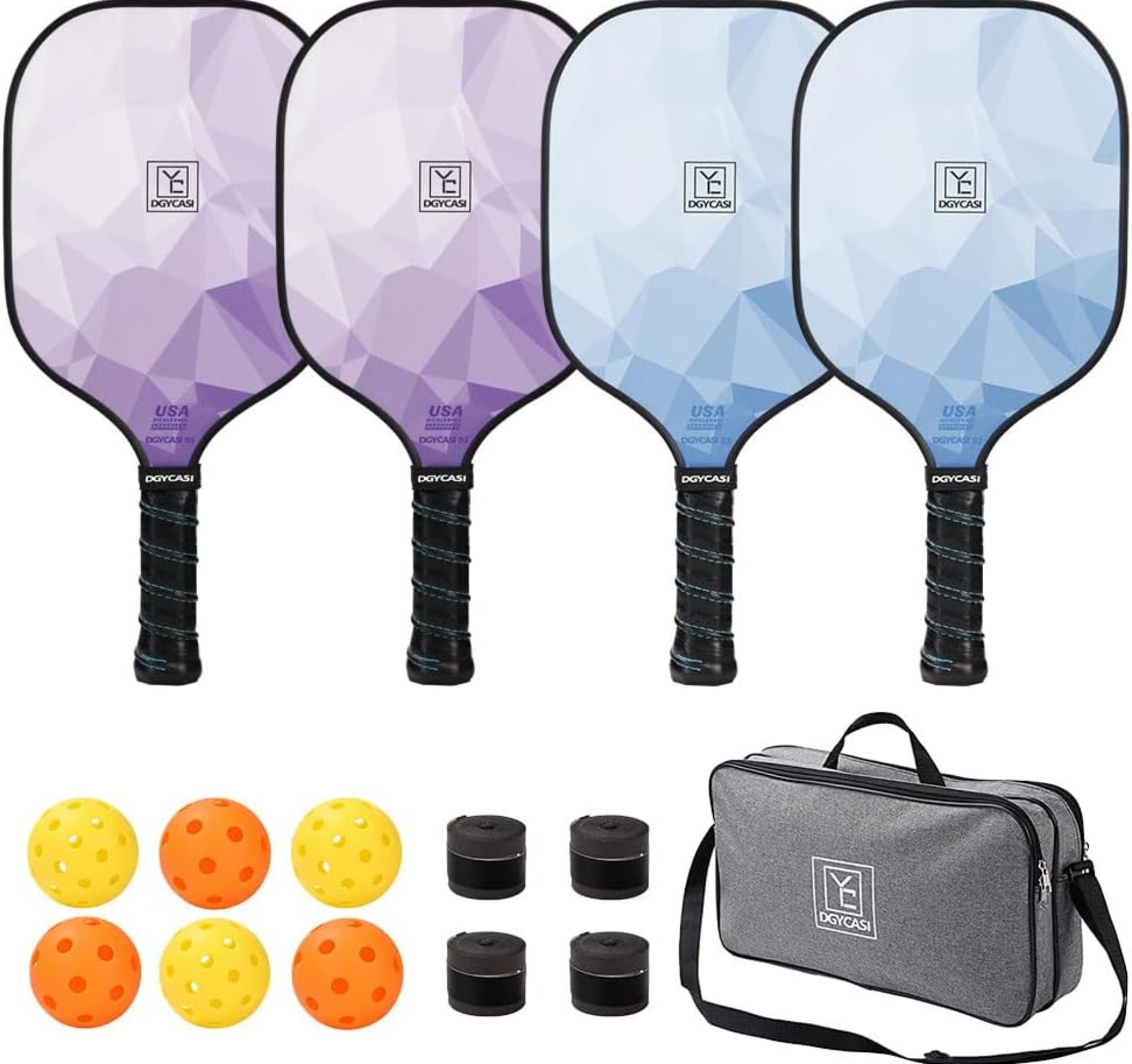 Pickleball Paddles Set of 4, USAPA Approved Pickleball Set, Fiberglass Pickle Ball Rackets, 3 Outdoor Pickleball, 3 Indoor Pickleball Balls, 4 Pickleball Overgrip, 1 Pickleball Bag for Women and Men Pickleball Paddles Set of 4, USAPA Approved Pickleball Set, Fiberglass Pickle Ball Rackets, 3 Outdoor Pickleball, 3 Indoor Pickleball Balls, 4 Pickleball Overgrip, 1 Pickleball Bag for Women and Men
