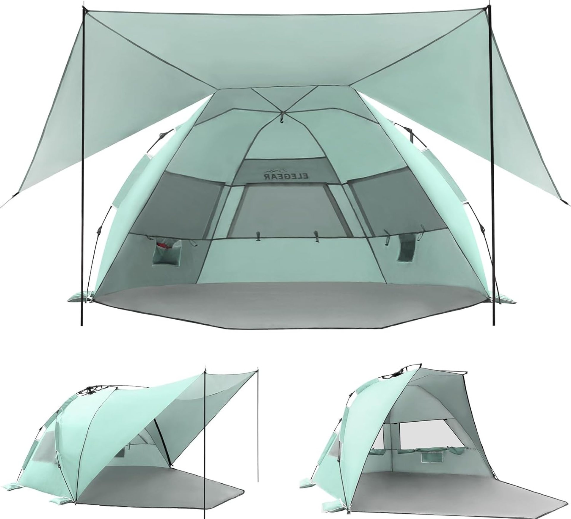 Elegear Beach Tent With 360 Removable Canopy, 4-6 Person Pop Up Sun Shade Shelter, UPF 50+ Automated Installation Double Silver Coating Portable Lightweight Cabana Elegear Beach Tent With 360 Removable Canopy, 4-6 Person Pop Up Sun Shade Shelter, UPF 50+ Automated Installation Double Silver Coating Portable Lightweight Cabana