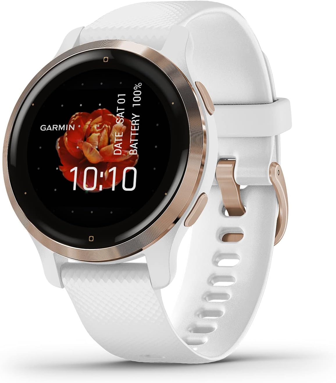 Garmin Venu 2S, Smaller-sized GPS Smartwatch with Advanced Health Monitoring and Fitness Features, Rose Gold Bezel with White Case and Silicone Band Garmin Venu 2S, Smaller-sized GPS Smartwatch with Advanced Health Monitoring and Fitness Features, Rose Gold Bezel with White Case and Silicone Band