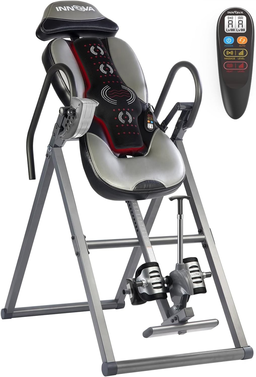 INNOVA HEALTH AND FITNESS ITM5900 Advanced Heat and Massage Inversion Table, Gray/Black INNOVA HEALTH AND FITNESS ITM5900 Advanced Heat and Massage Inversion Table, Gray/Black