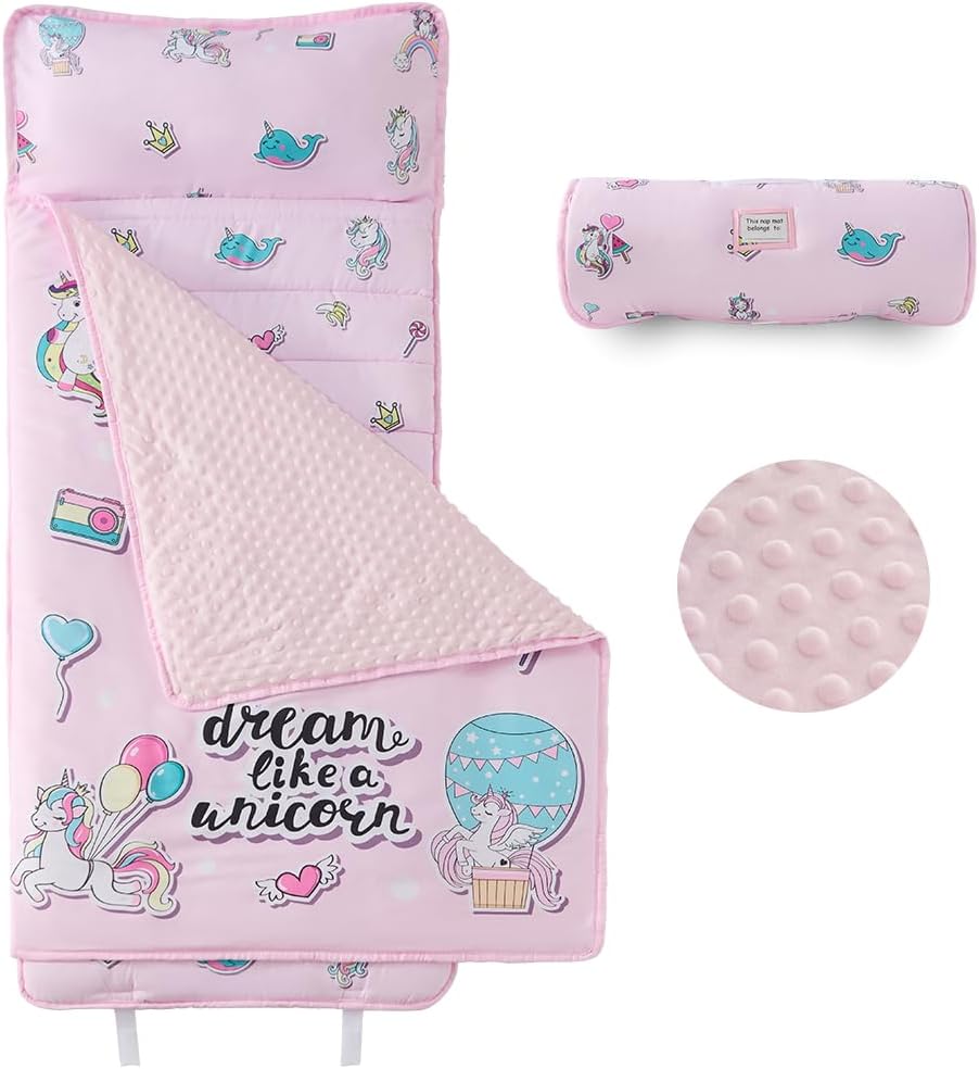 beeweed Toddler Nap Mat, Rollup Design Kid Sleeping Mat with Removable Pillow & Minky Blanket, Toddler Sleeping Bag for Daycare Preschool Travel Camping beeweed Toddler Nap Mat, Rollup Design Kid Sleeping Mat with Removable Pillow & Minky Blanket, Toddler Sleeping Bag for Daycare Preschool Travel Camping