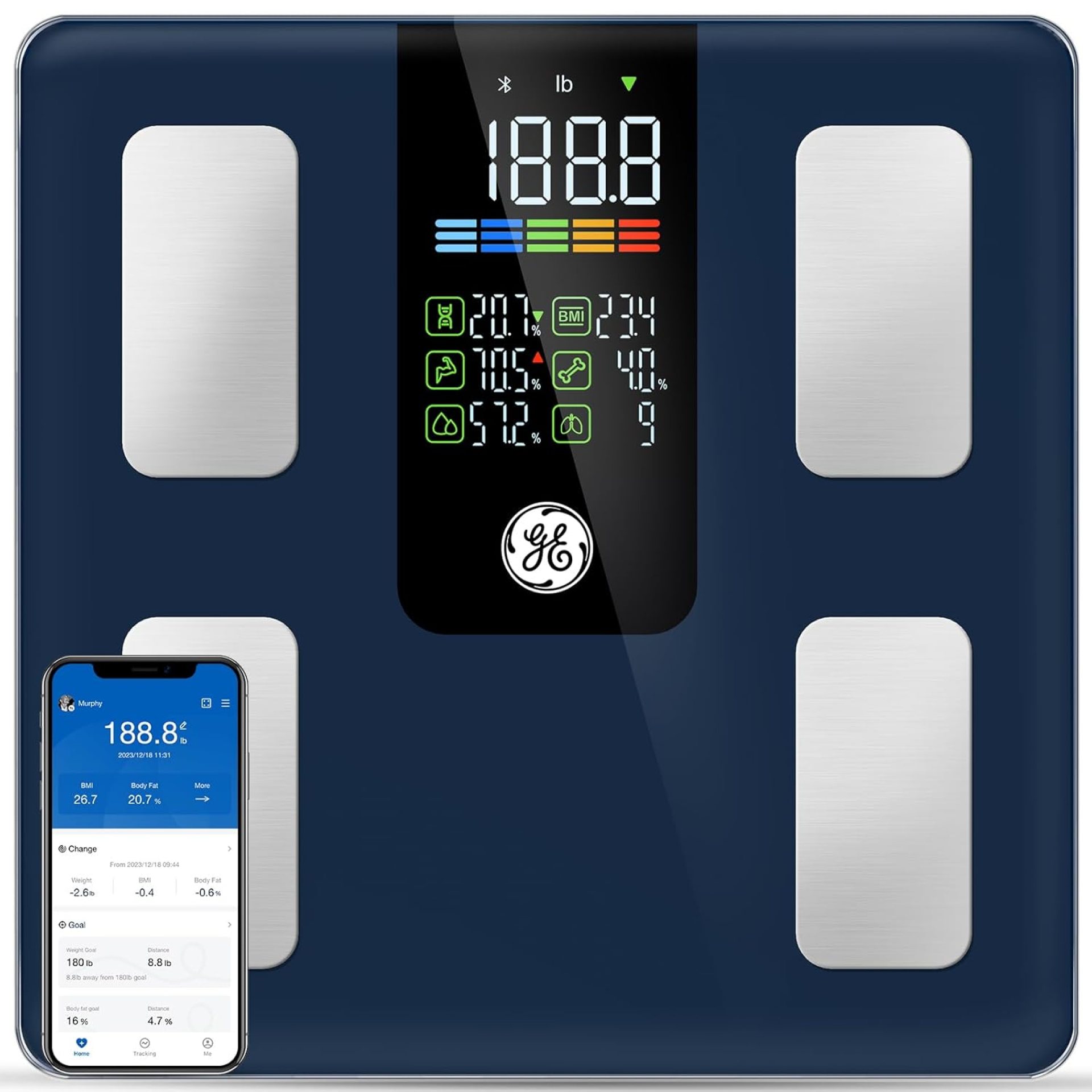 GE Scale for Body Weight Smart: Digital Bathroom Body Fat Scales for BMI Muscle Bluetooth Smart Weight Monitor 11.8″ Large Platform Accurate Weighing Machine Health Analyzer with App 500lbs Black GE Scale for Body Weight Smart: Digital Bathroom Body Fat Scales for BMI Muscle Bluetooth Smart Weight Monitor 11.8″ Large Platform Accurate Weighing Machine Health Analyzer with App 500lbs Black