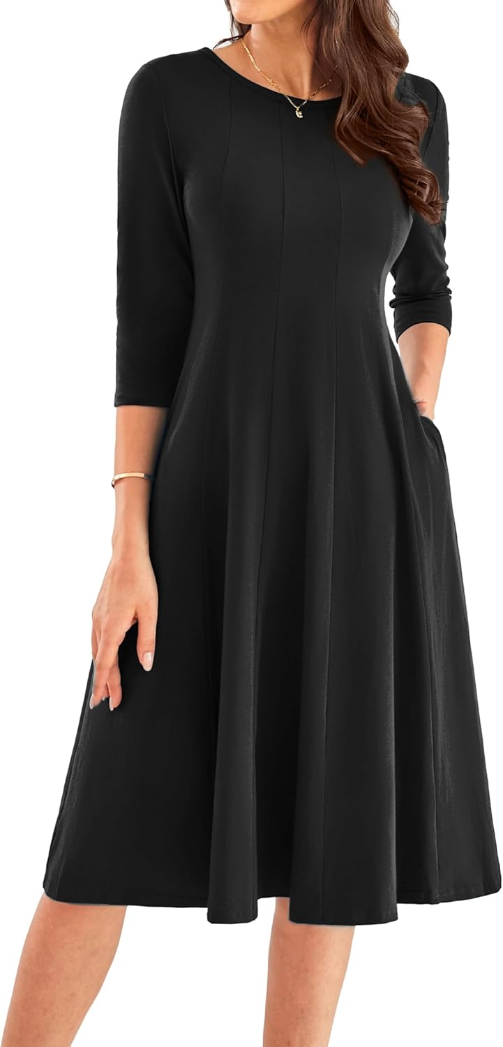 GRACE KARIN Womens 2025 Trendy Dresses Crew Neck 3/4 Sleeve A Line Loose Casual Midi Dress with Pockets GRACE KARIN Womens 2025 Trendy Dresses Crew Neck 3/4 Sleeve A Line Loose Casual Midi Dress with Pockets