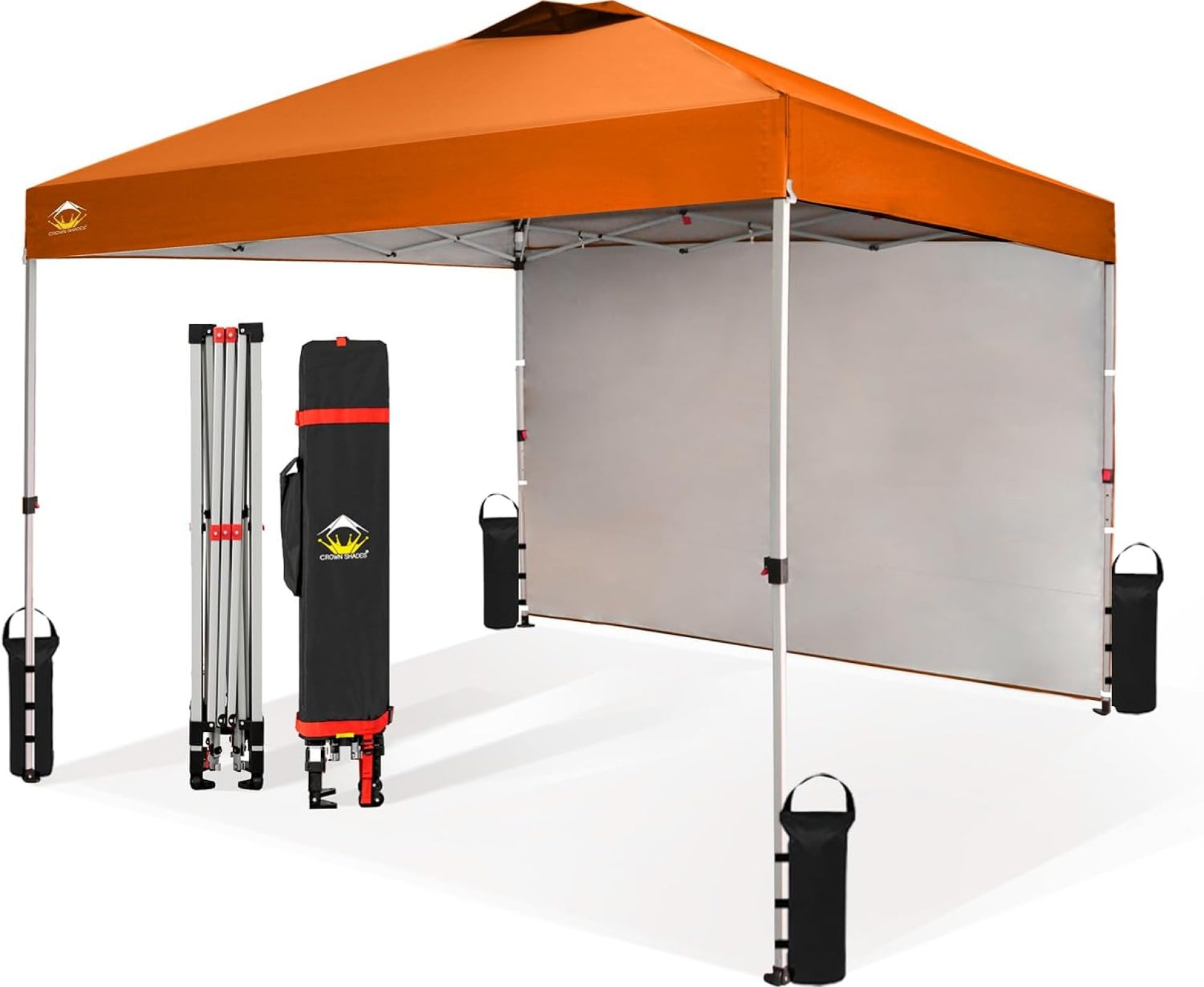 CROWN SHADES 10×10 Pop Up Canopy with 1 Side Wall – Beach Tent with One Push Setup – Outdoor Sun Shade for Events, Parties, Camping – Gazebo with STO-N-Go Cover Bag (Orange) CROWN SHADES 10×10 Pop Up Canopy with 1 Side Wall – Beach Tent with One Push Setup – Outdoor Sun Shade for Events, Parties, Camping – Gazebo with STO-N-Go Cover Bag (Orange)