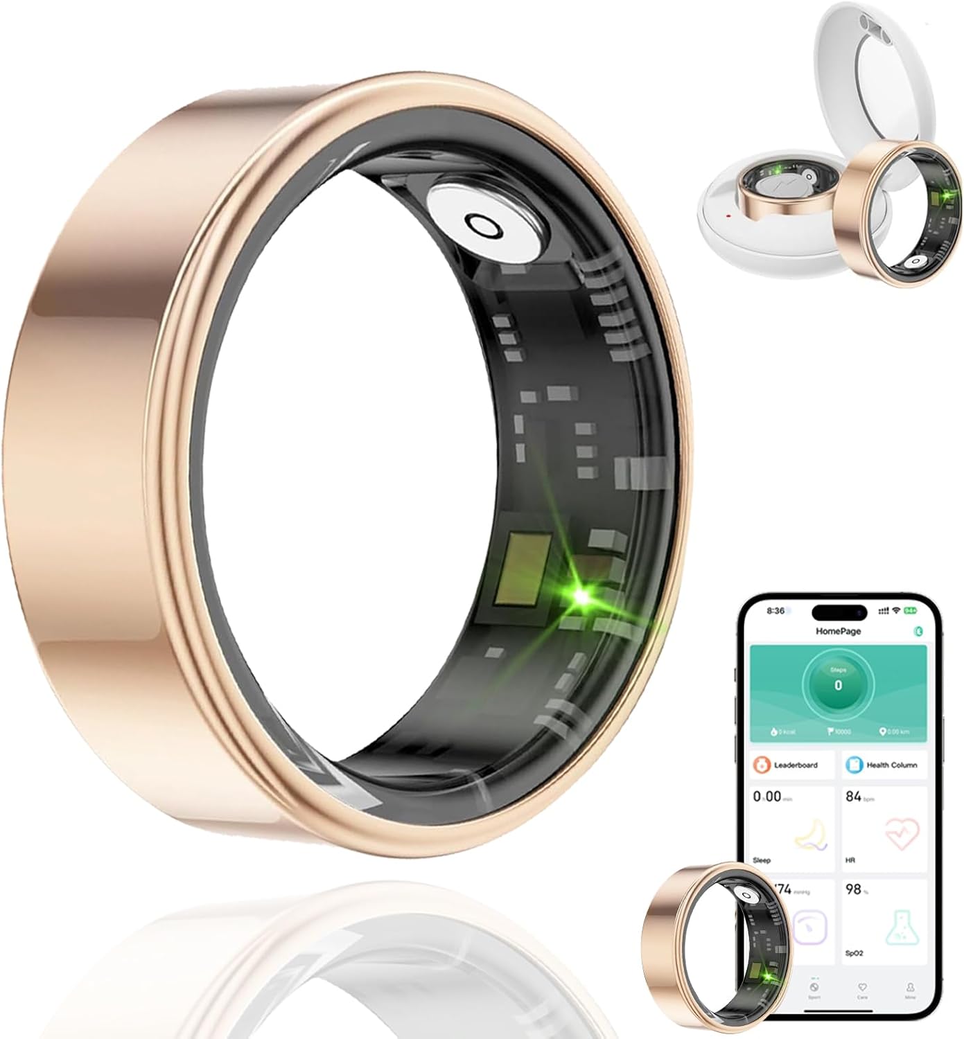 Smart Ring Health Tracker, Fitness Sleep & Heart Rate Monitor Tracker Smart Ring, Waterproof Bluetooth Fitness Tracker Ring IPX68 Waterproof (Gold, 9) Smart Ring Health Tracker, Fitness Sleep & Heart Rate Monitor Tracker Smart Ring, Waterproof Bluetooth Fitness Tracker Ring IPX68 Waterproof (Gold, 9)
