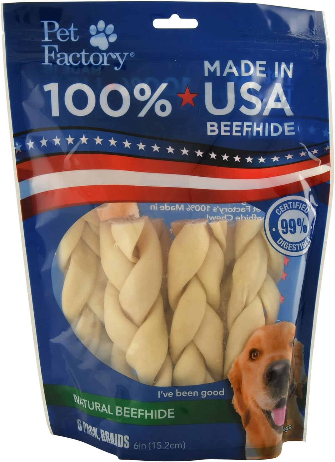 Pet Factory 100% Made in USA Beefhide 7″ Braided Sticks Dog Chew Treats – Natural Flavor, 6 Count/1 Pack Pet Factory 100% Made in USA Beefhide 7″ Braided Sticks Dog Chew Treats – Natural Flavor, 6 Count/1 Pack