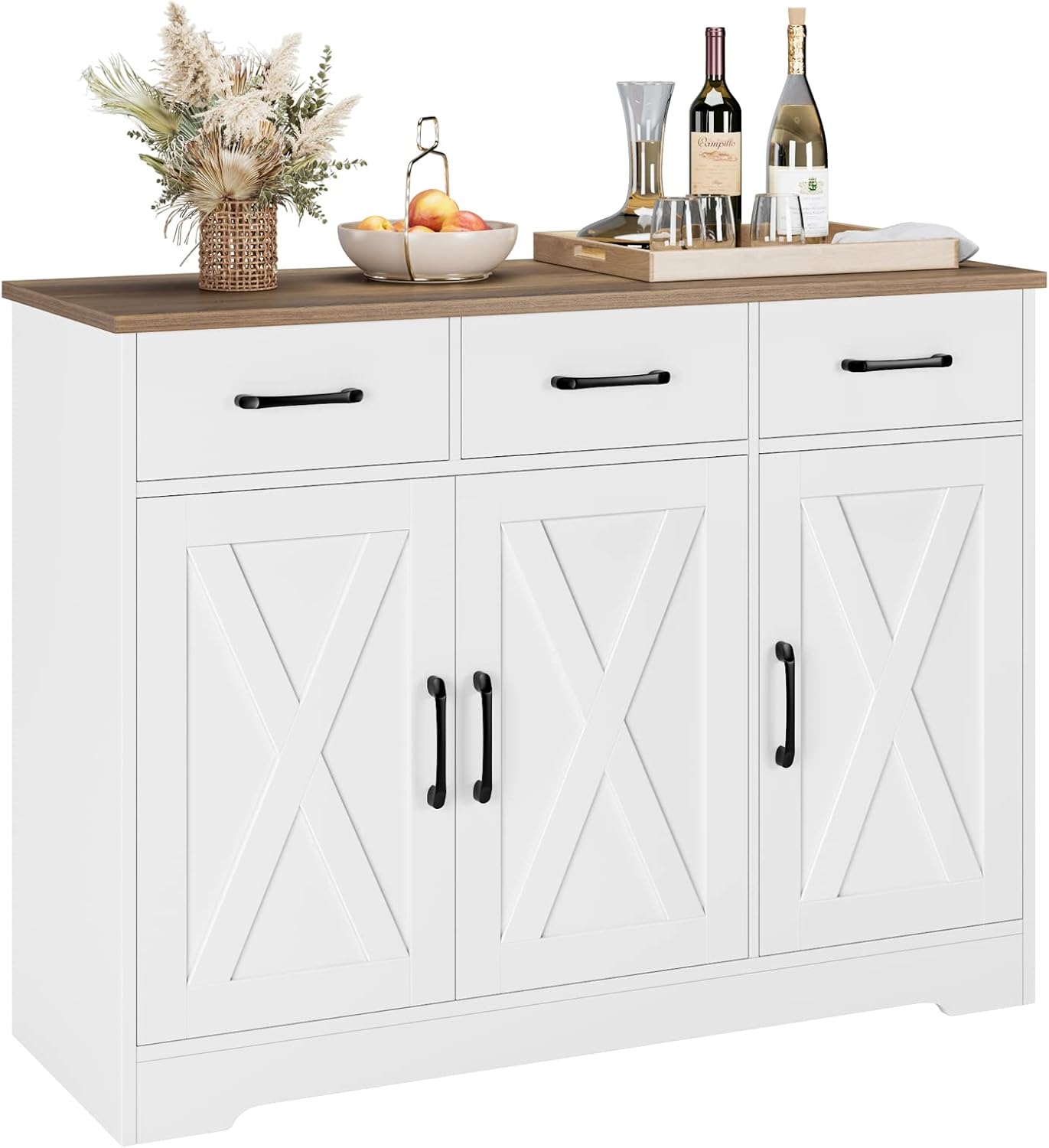 HOSTACK Modern Farmhouse Sideboard Buffet Cabinet, Barn Doors Buffet Storage Cabinet with Drawers and Shelves, Wood Coffee Bar Cabinet with Storage for Kitchen, Dining Room, Living Room, White HOSTACK Modern Farmhouse Sideboard Buffet Cabinet, Barn Doors Buffet Storage Cabinet with Drawers and Shelves, Wood Coffee Bar Cabinet with Storage for Kitchen, Dining Room, Living Room, White