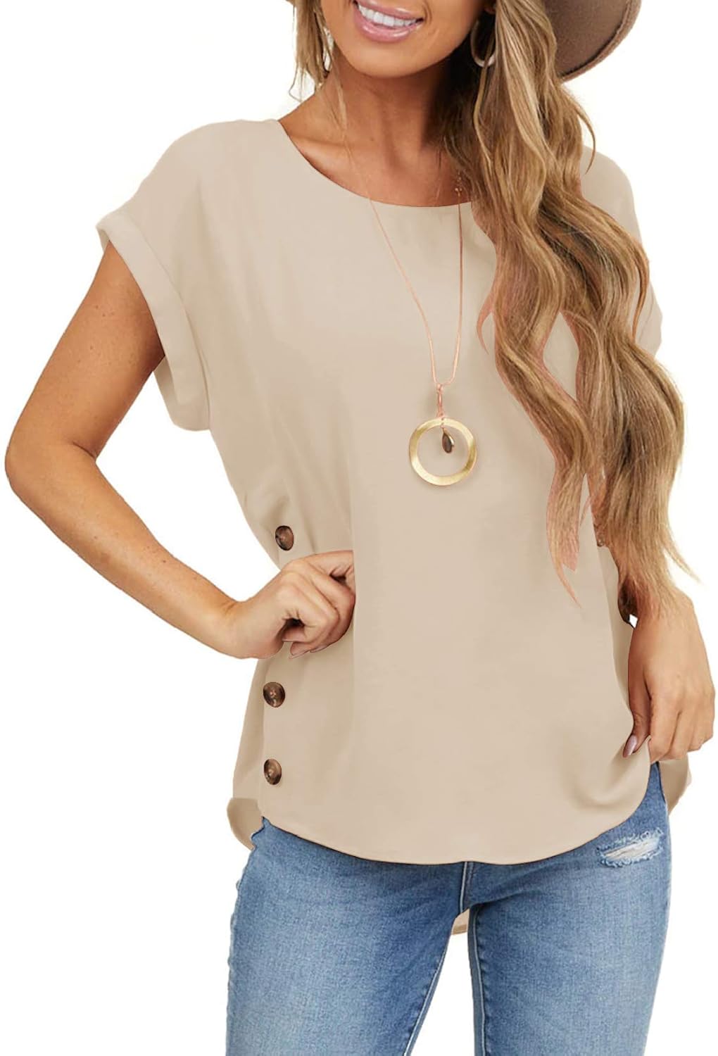 Limerose Women’s Short Sleeve Tops Crew Neck Side Button Shirts Casual Loose Fit T-Shirt Limerose Women’s Short Sleeve Tops Crew Neck Side Button Shirts Casual Loose Fit T-Shirt