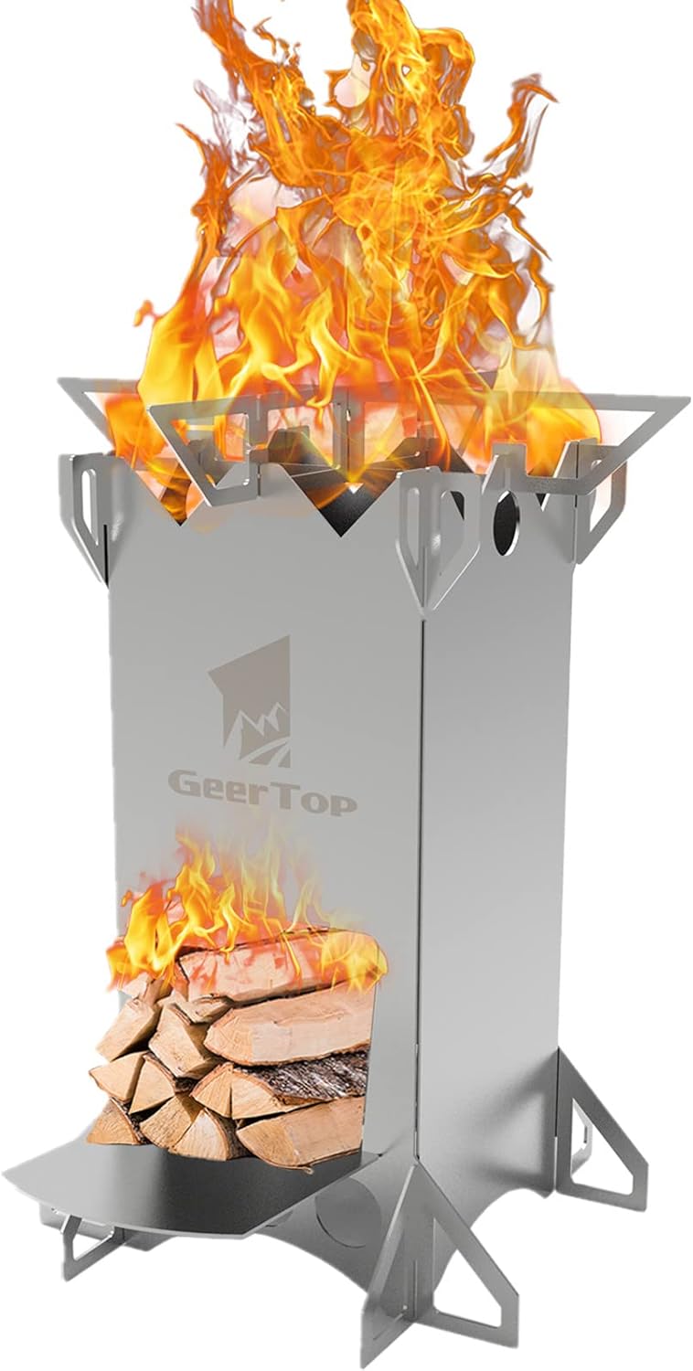 GEERTOP Wood Burning Camping Rocket Stove, Portable Backpacking Stainless Steel Wood Stove Camping Gear Accessories for Emergency Survival Outdoor Hiking Travel Picnic BBQ GEERTOP Wood Burning Camping Rocket Stove, Portable Backpacking Stainless Steel Wood Stove Camping Gear Accessories for Emergency Survival Outdoor Hiking Travel Picnic BBQ