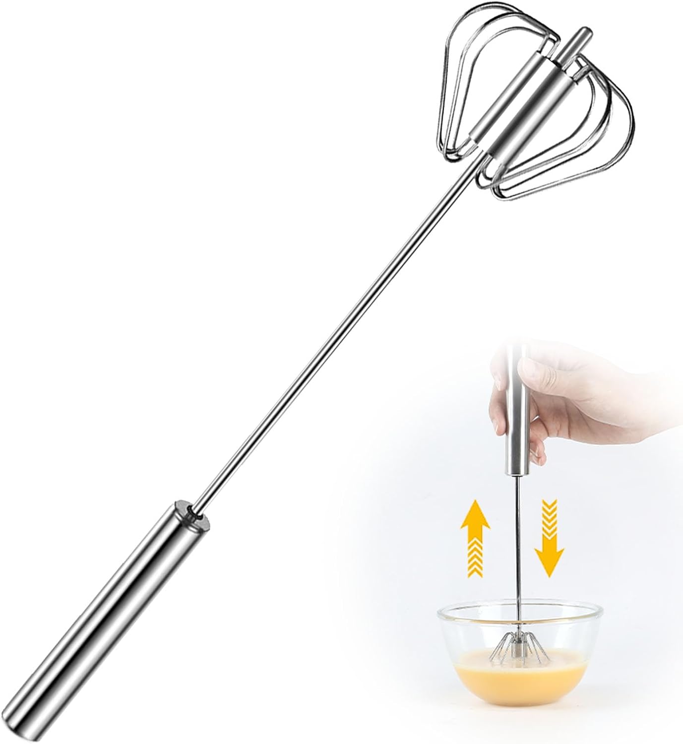 Stainless Steel Semi-Automatic Whisk, 2024 New Stainless Steel Egg Whisk Hand Push Rotary Whisk Blender, Hand Push Mixer Stirrer Tool for Cooking Kitchen Home Egg Milk (12in) Stainless Steel Semi-Automatic Whisk, 2024 New Stainless Steel Egg Whisk Hand Push Rotary Whisk Blender, Hand Push Mixer Stirrer Tool for Cooking Kitchen Home Egg Milk (12in)