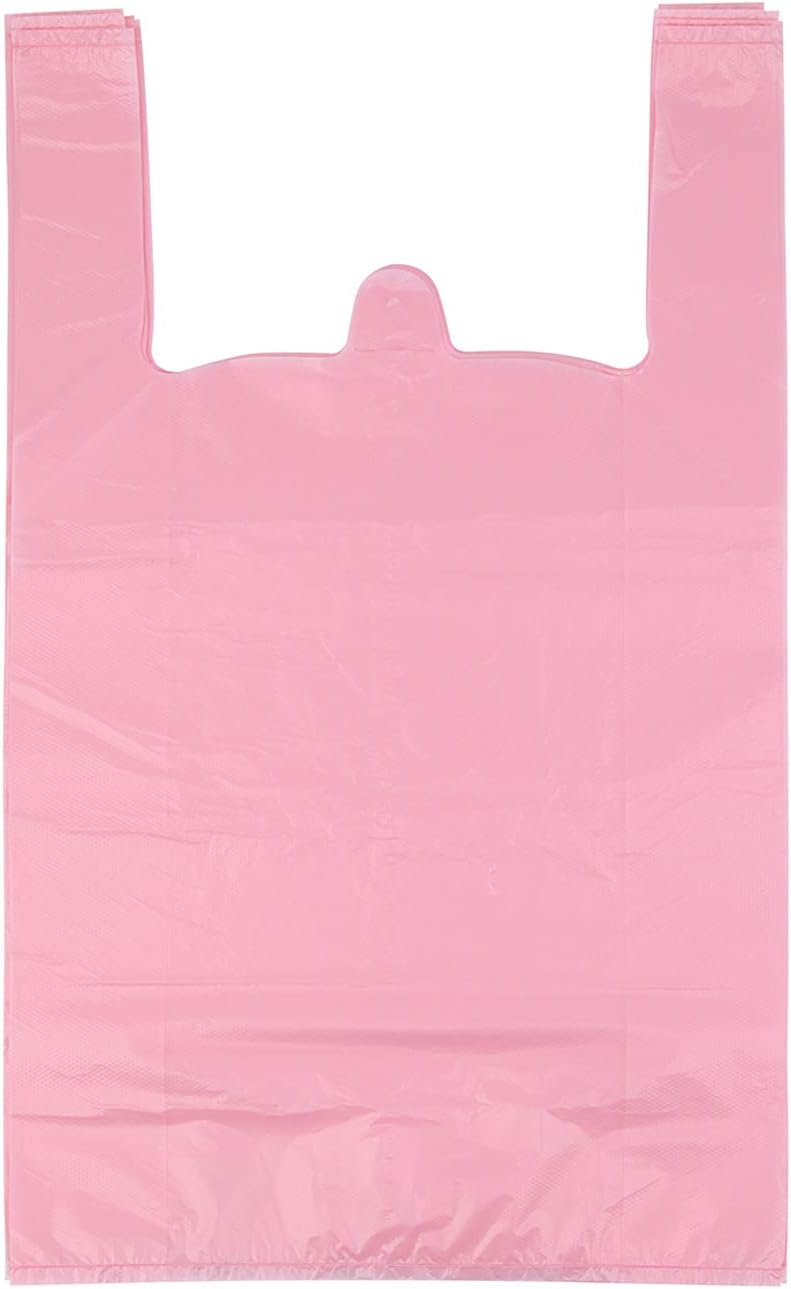 LazyMe T Shirt Bags, Pink Plastic Bags with Handles for Grocery and Retail, Bolsas De Plastico Para Negocio, 12×20 Inches (50 pcs) LazyMe T Shirt Bags, Pink Plastic Bags with Handles for Grocery and Retail, Bolsas De Plastico Para Negocio, 12×20 Inches (50 pcs)