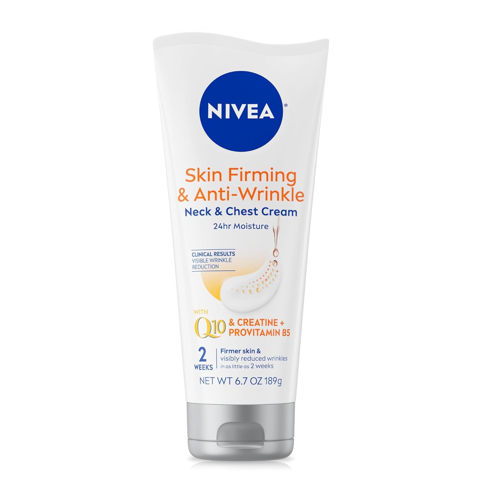 NIVEA Skin Firming and Anti Wrinkle Neck and Chest Cream with Q10, Creatine and Provitamin B5, Skin Firming Body Cream Reduces the Look of Fine Lines and Wrinkles, 6.7 Oz Tube NIVEA Skin Firming and Anti Wrinkle Neck and Chest Cream with Q10, Creatine and Provitamin B5, Skin Firming Body Cream Reduces the Look of Fine Lines and Wrinkles, 6.7 Oz Tube